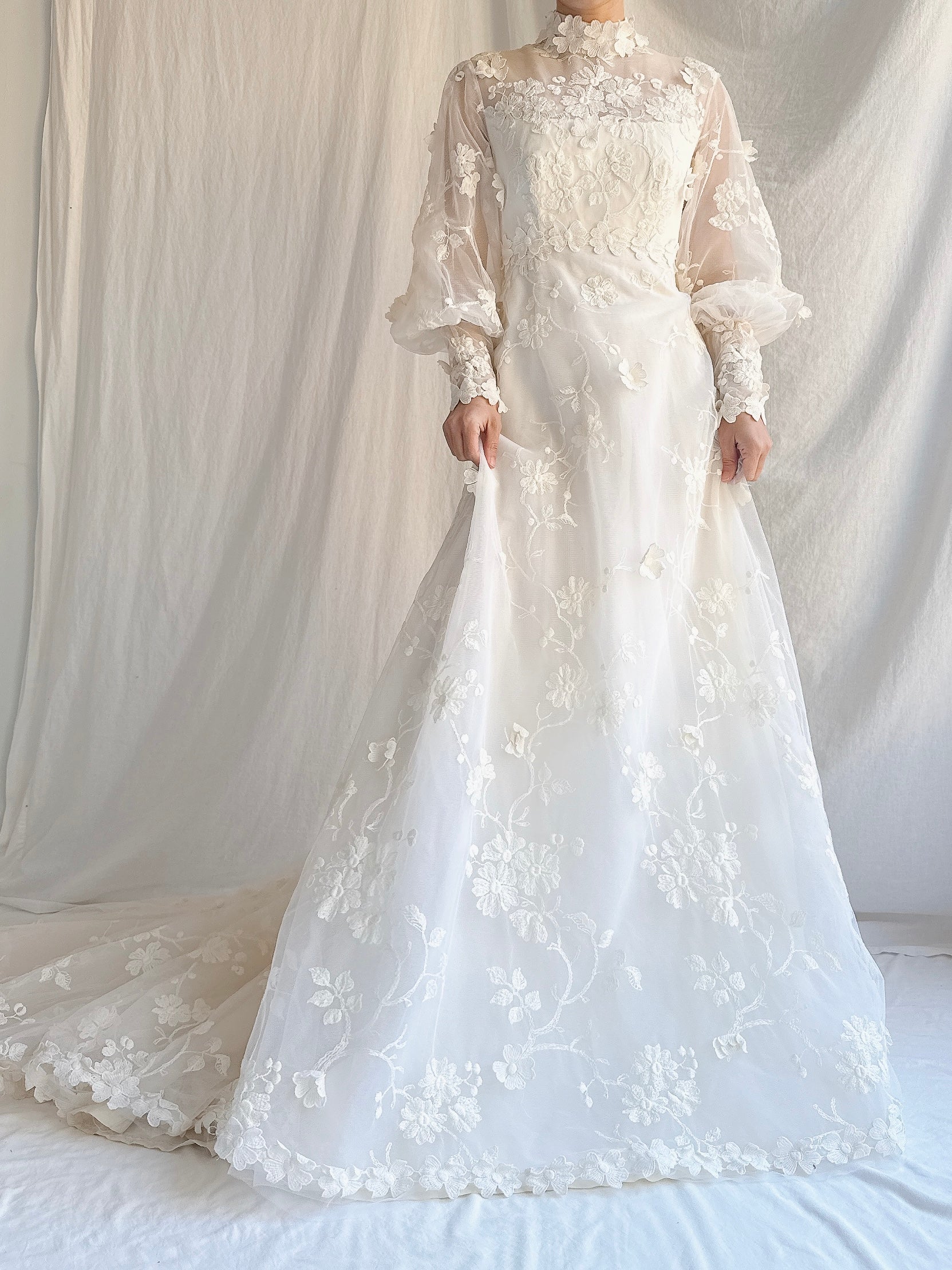 Vintage Embroidered Tulle 3D Gown - S