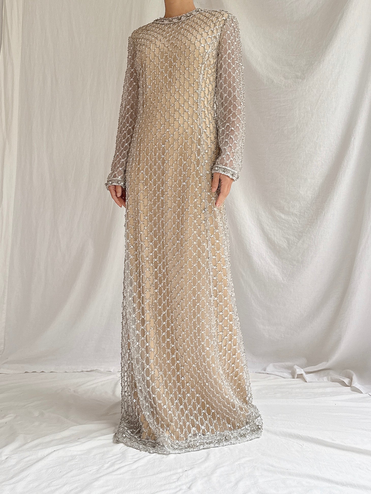 1960s Sequins Net Dress - M