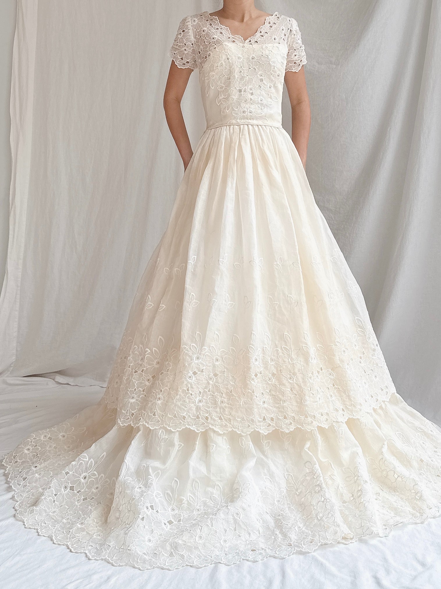 1950s Embroidered Organdy Dress - XS