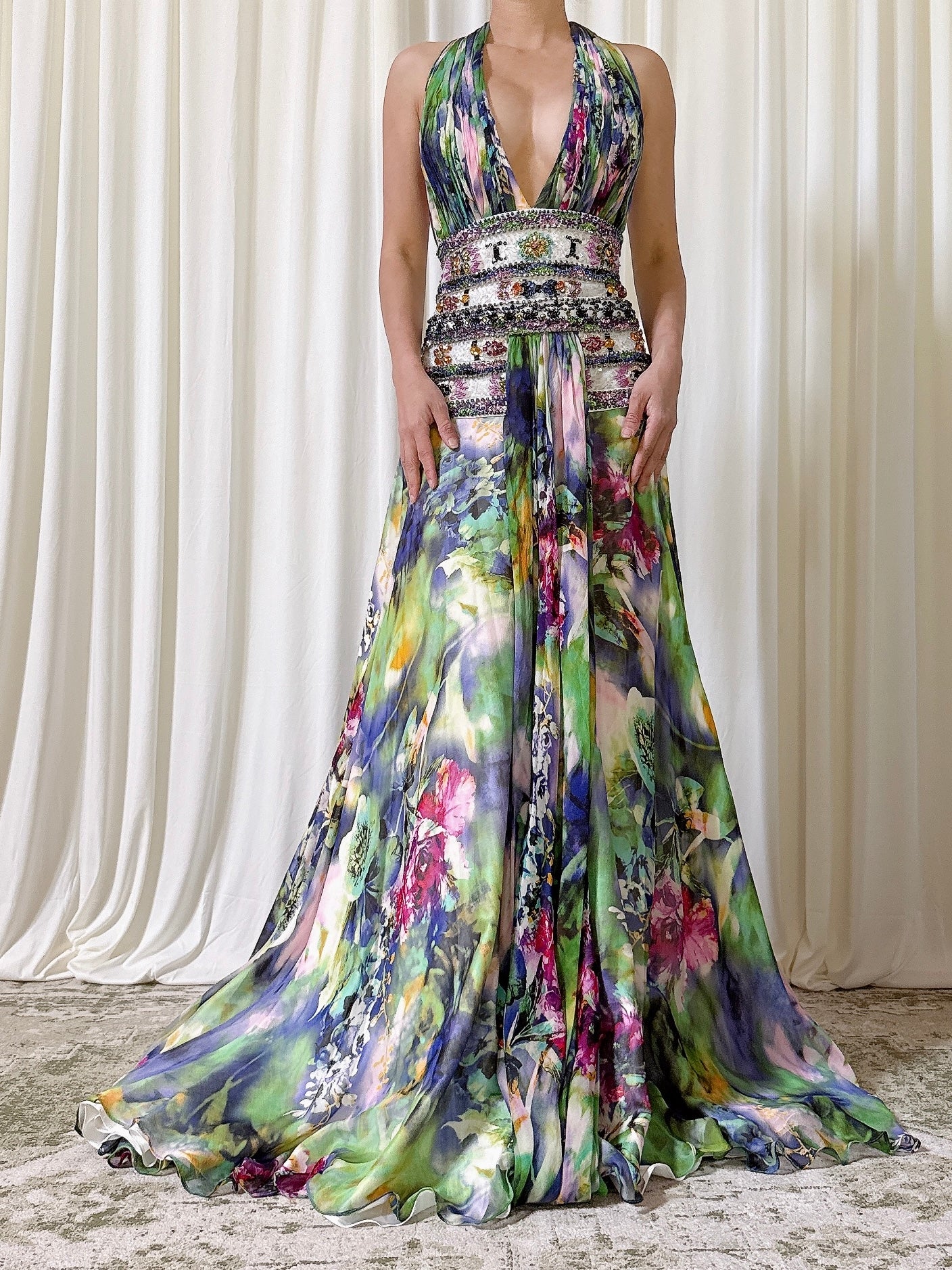 Vintage Roma Couture Halter Floral Dress - Size 16