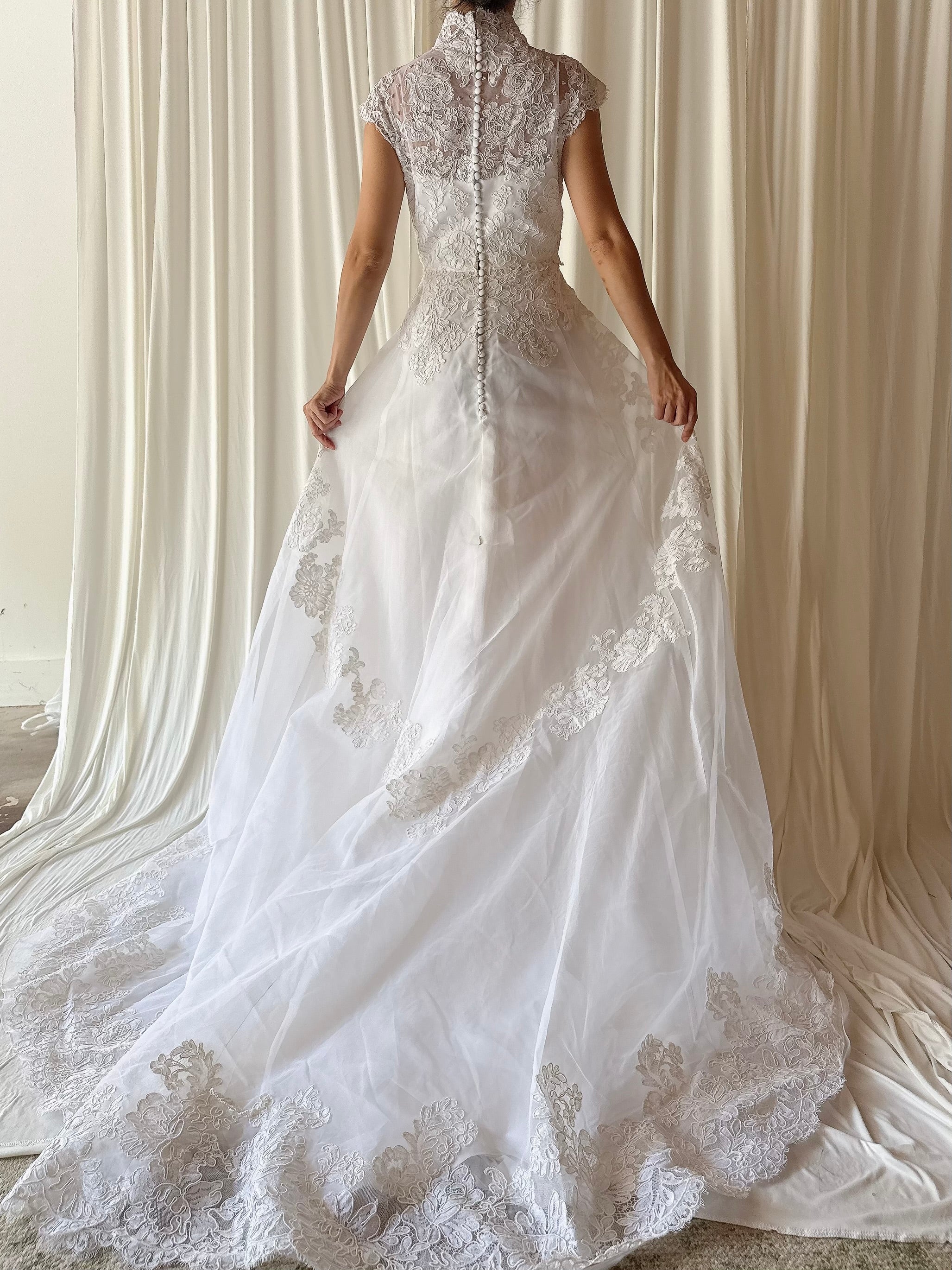 1960s Alecon Lace and Organza Gown - S/M