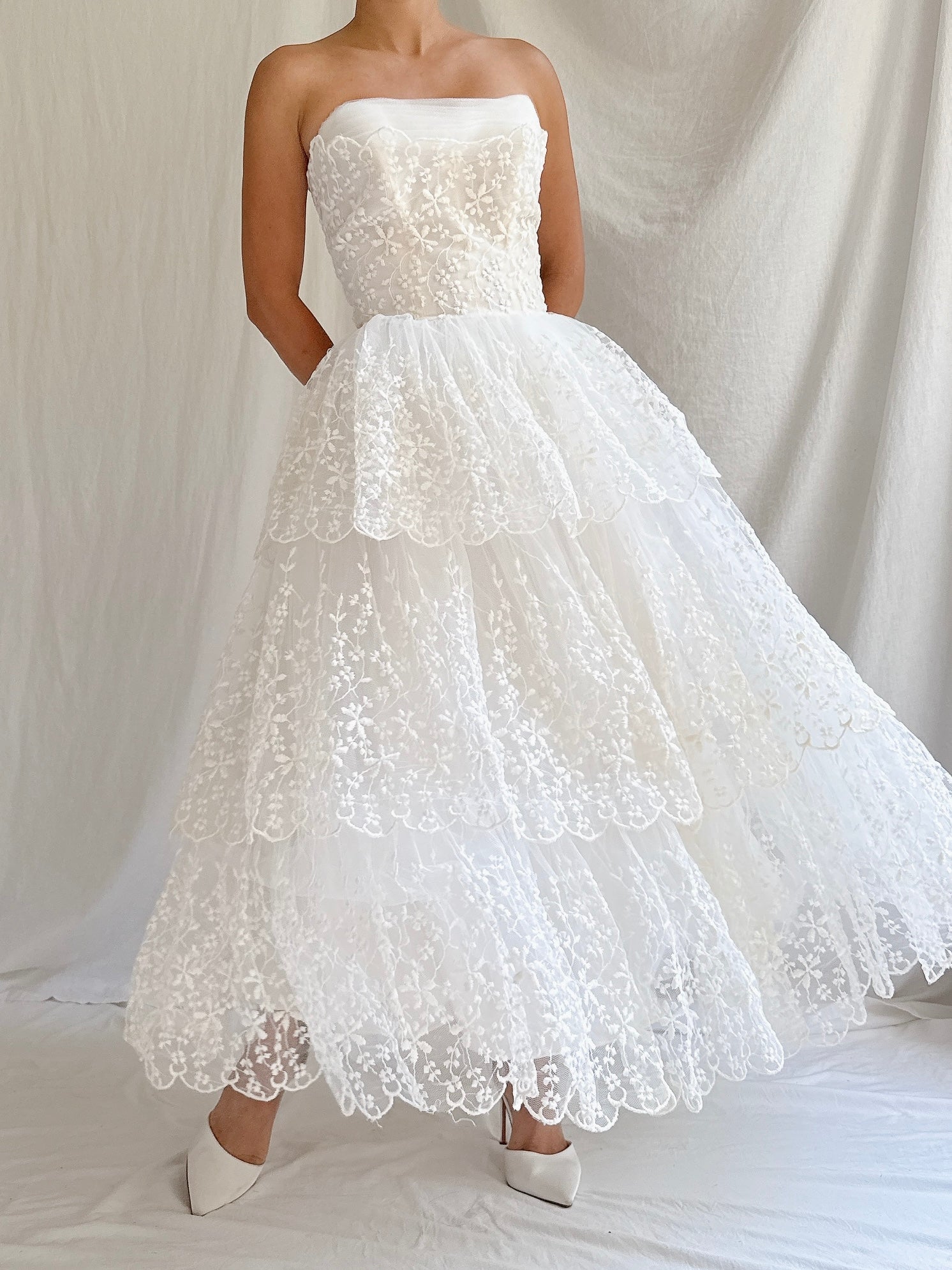 1950s Tulle Embroidered Dress - XS