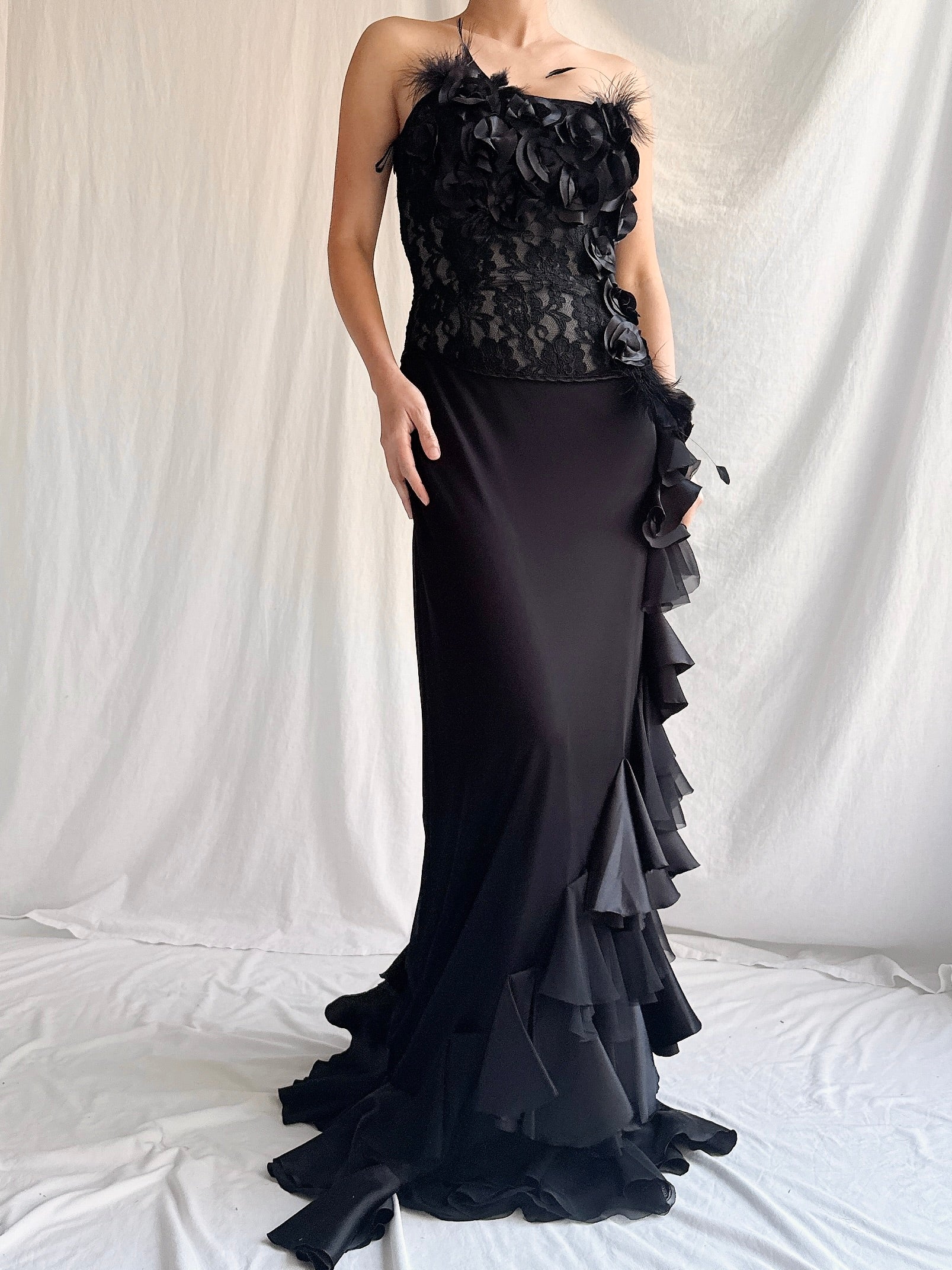 black vintage corset dress Vintage Black Corset Dress for Women | Chic Off-the-Shoulder Satin Evening Gown with Long Sleeves, Adjustable Lace-Up Front & Ribbon Ties