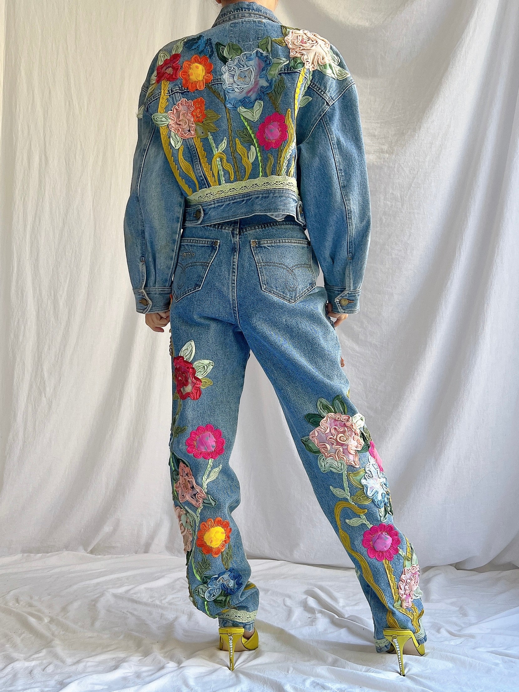 Vintage Floral Denim Set - M