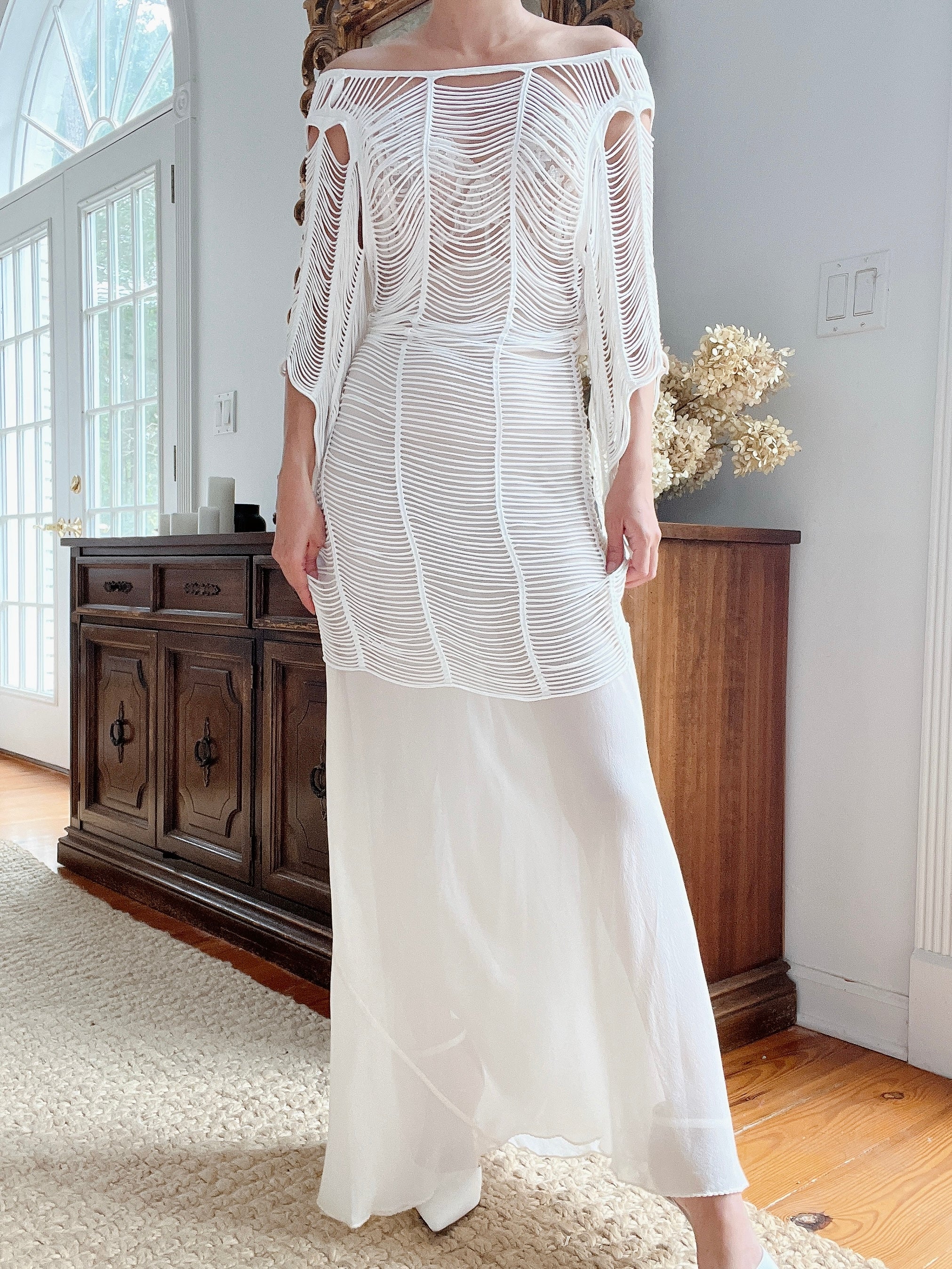 Ivory Shredded Sheer Tunic and Slip