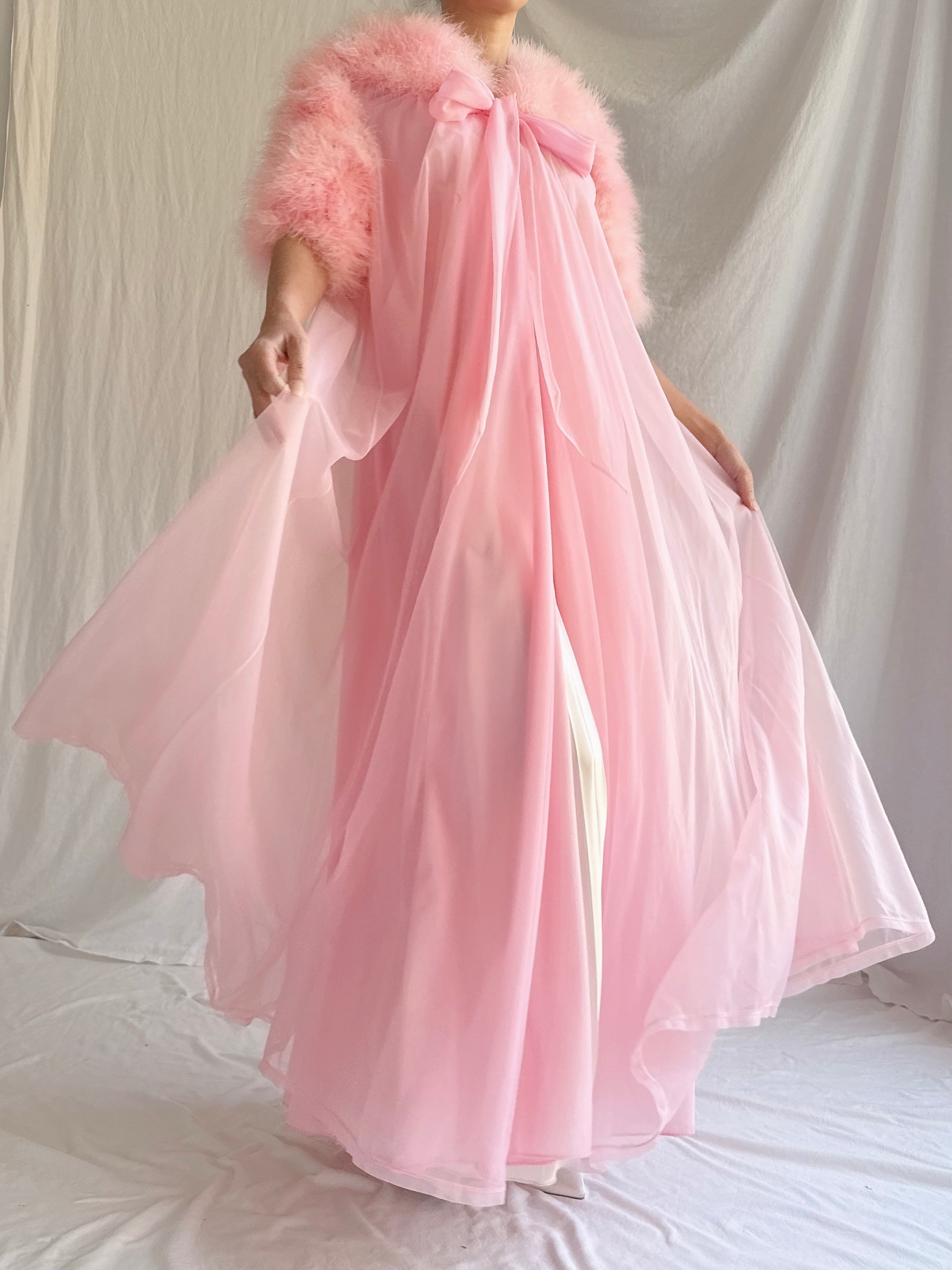 1960s Pink Feather Dressing Gown - XS