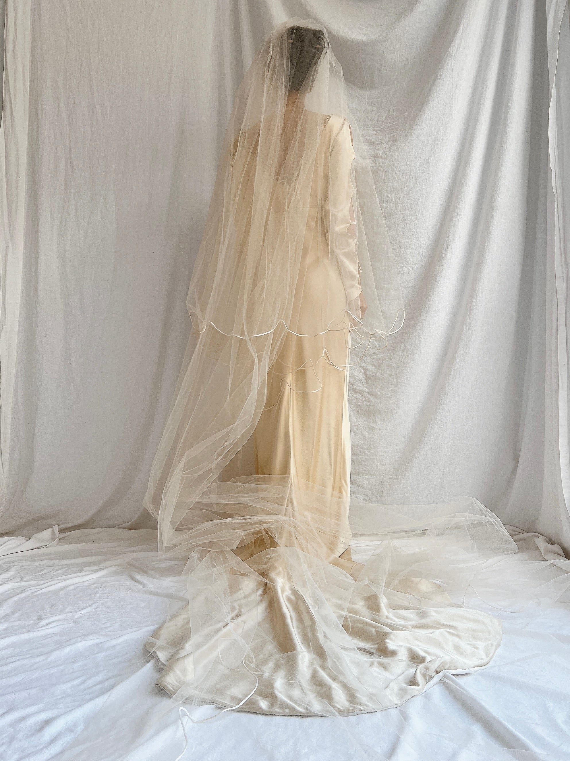 Vintage Gold/Champagne Silk Gown with Veil - S/M