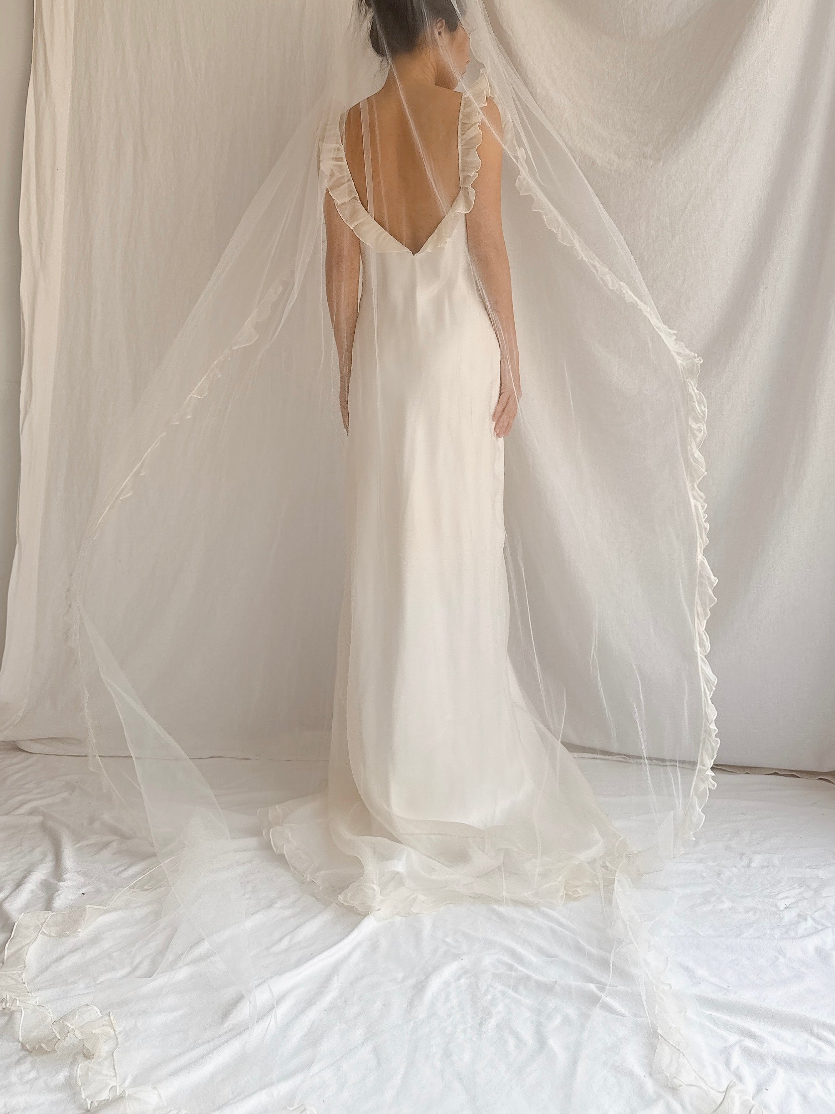 1990s Amy Michelson Silk Organza Gown with Veil - S/M