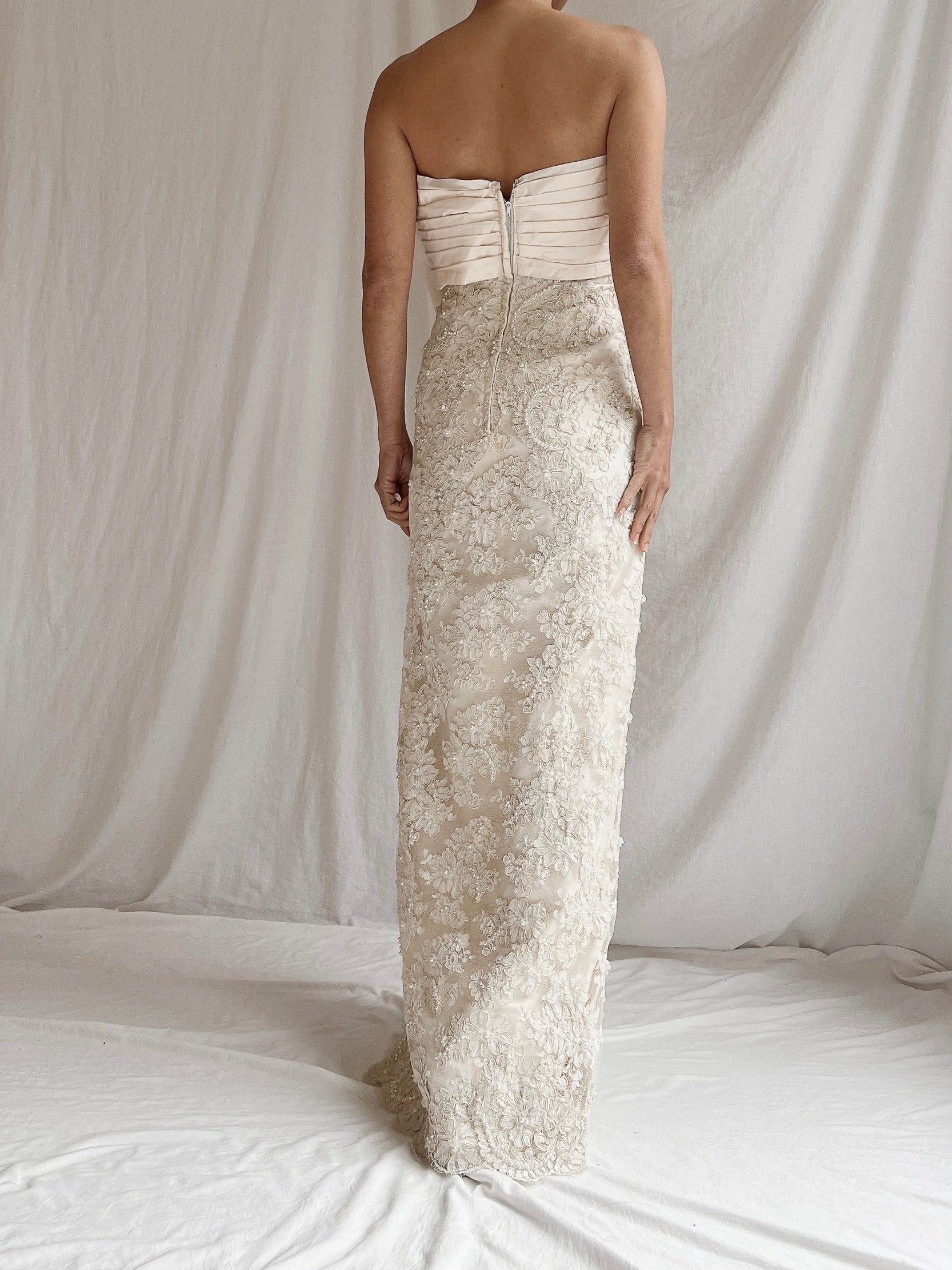 Vintage Silk and Corded Lace Gown - S/4