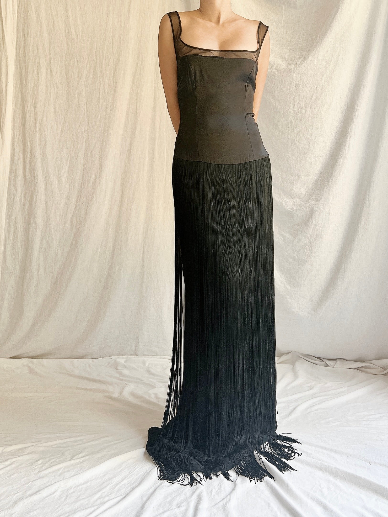 Vintage Silk Fringe Gown - M/L