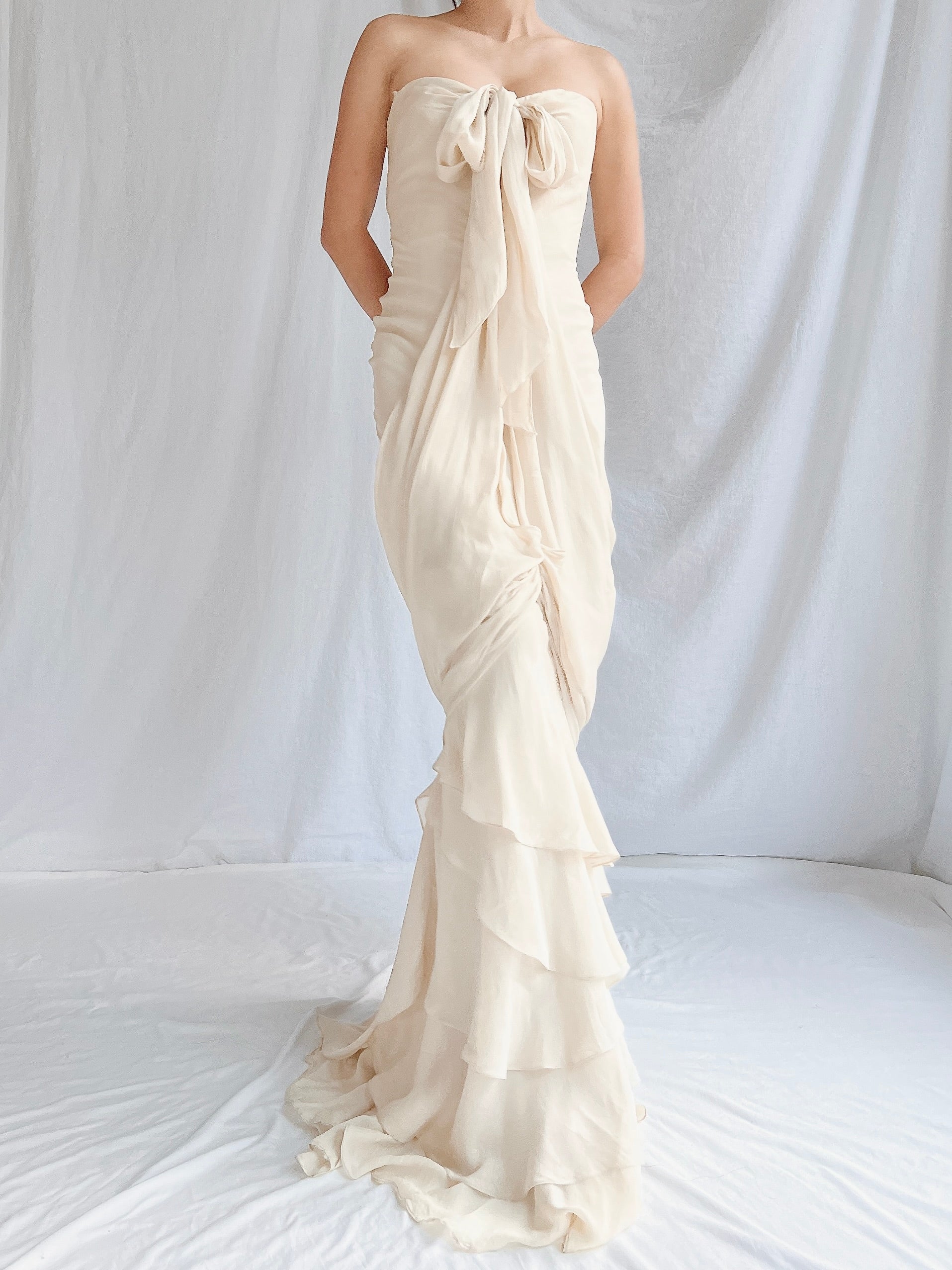 Vintage J. Mendel Oyster Silk Draped Gown -  S/4/6
