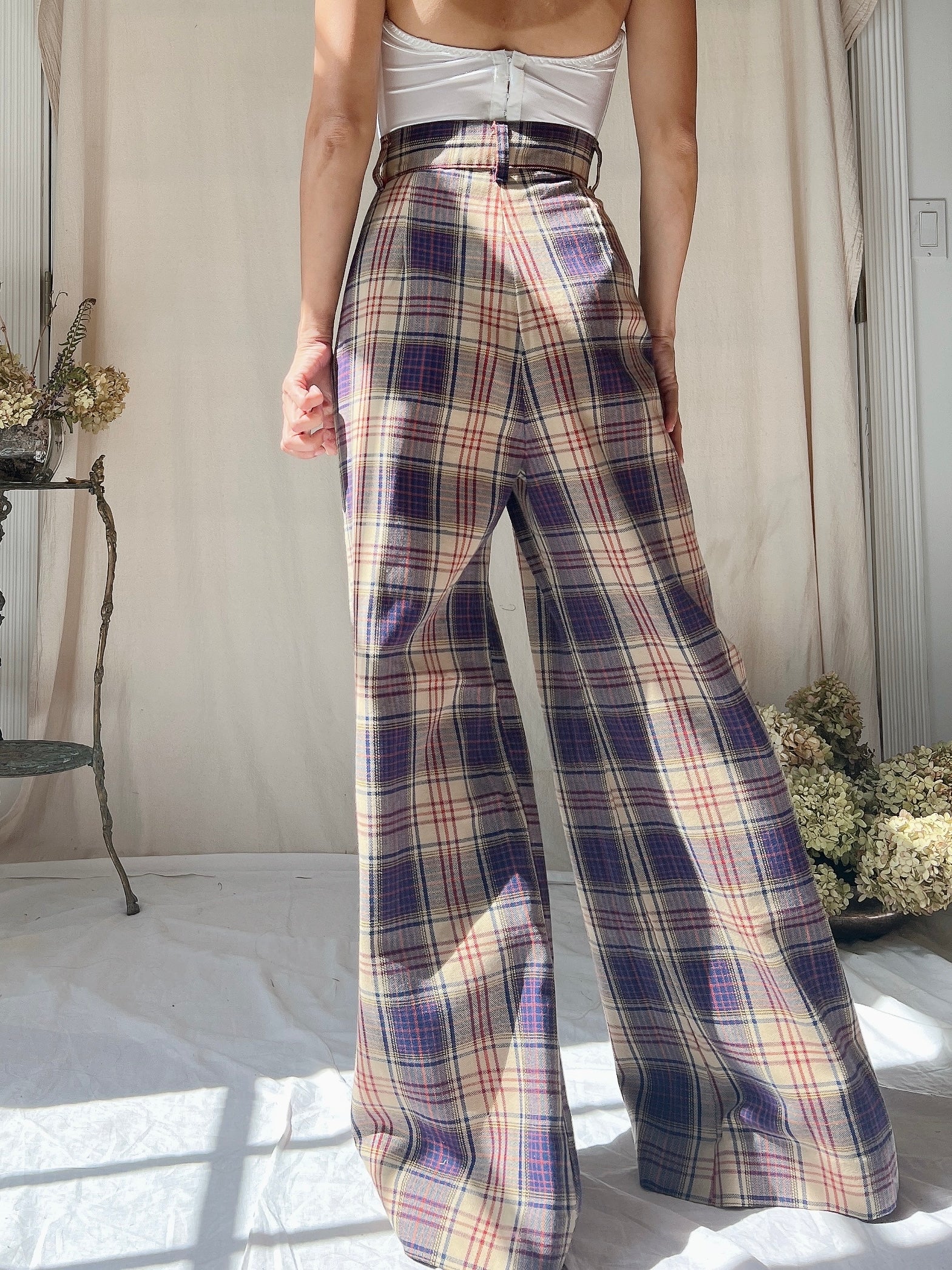 1970s Plaid High Waisted Trousers - M 30”