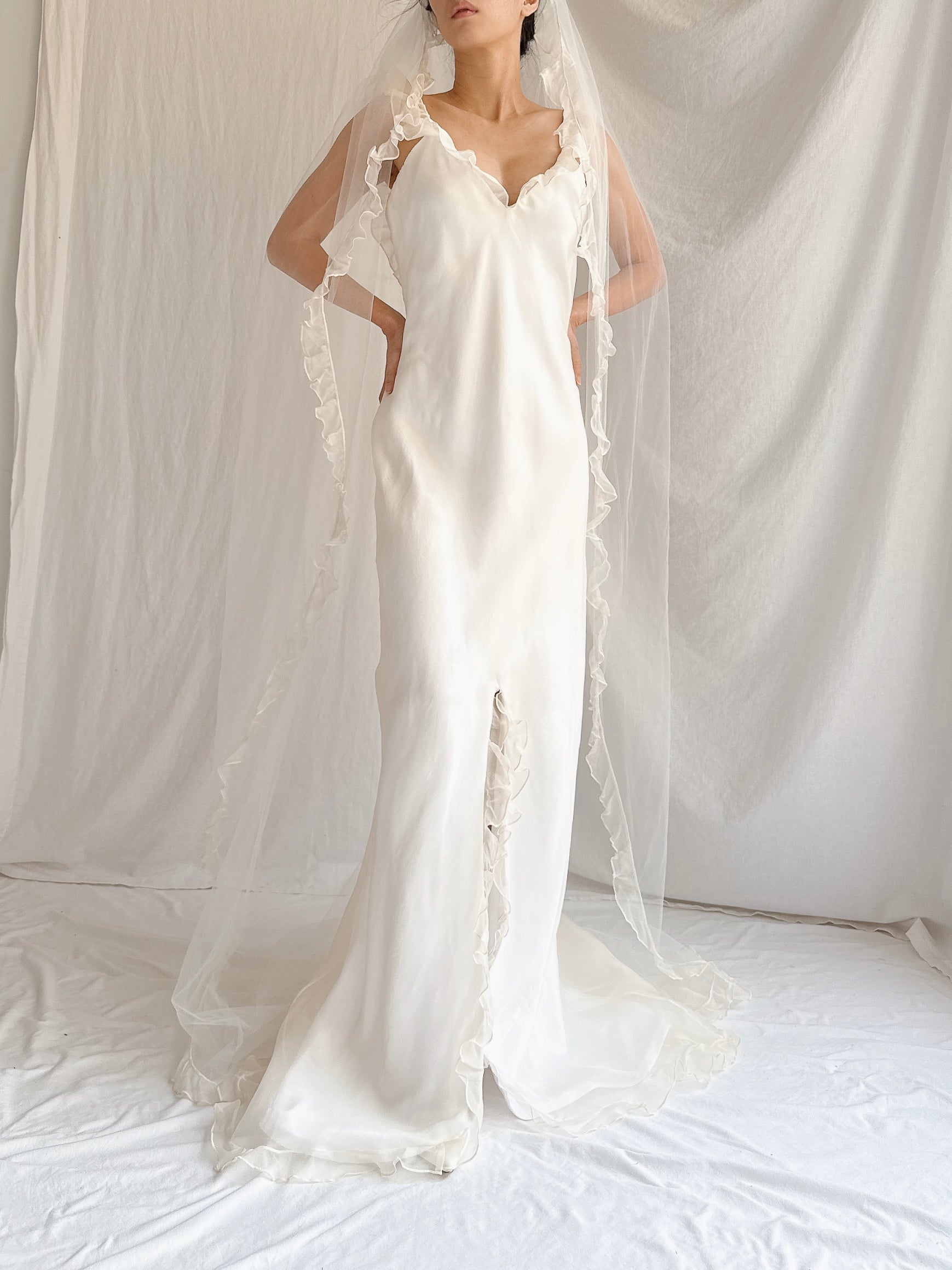 1990s Amy Michelson Silk Organza Gown with Veil - S/M