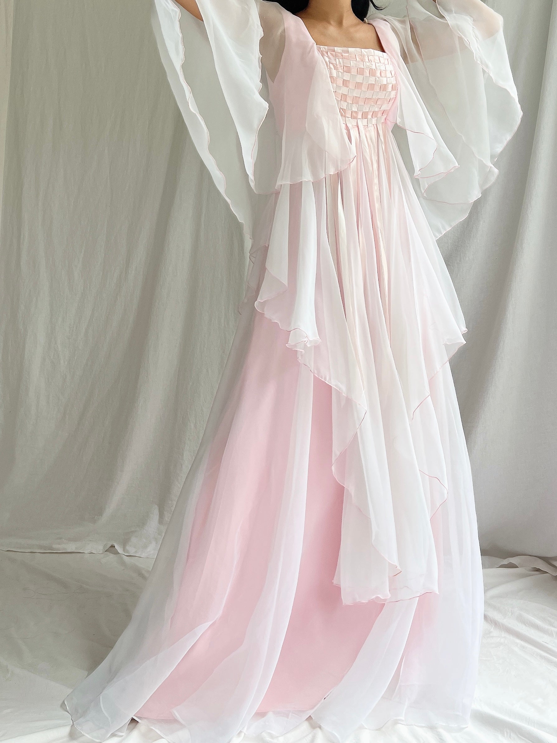 1970s Chiffon Ribbon Dress - S