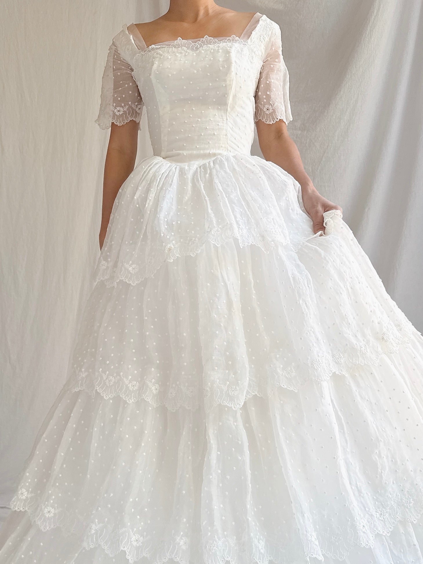 1950s Organdy Tiered Gown - XS