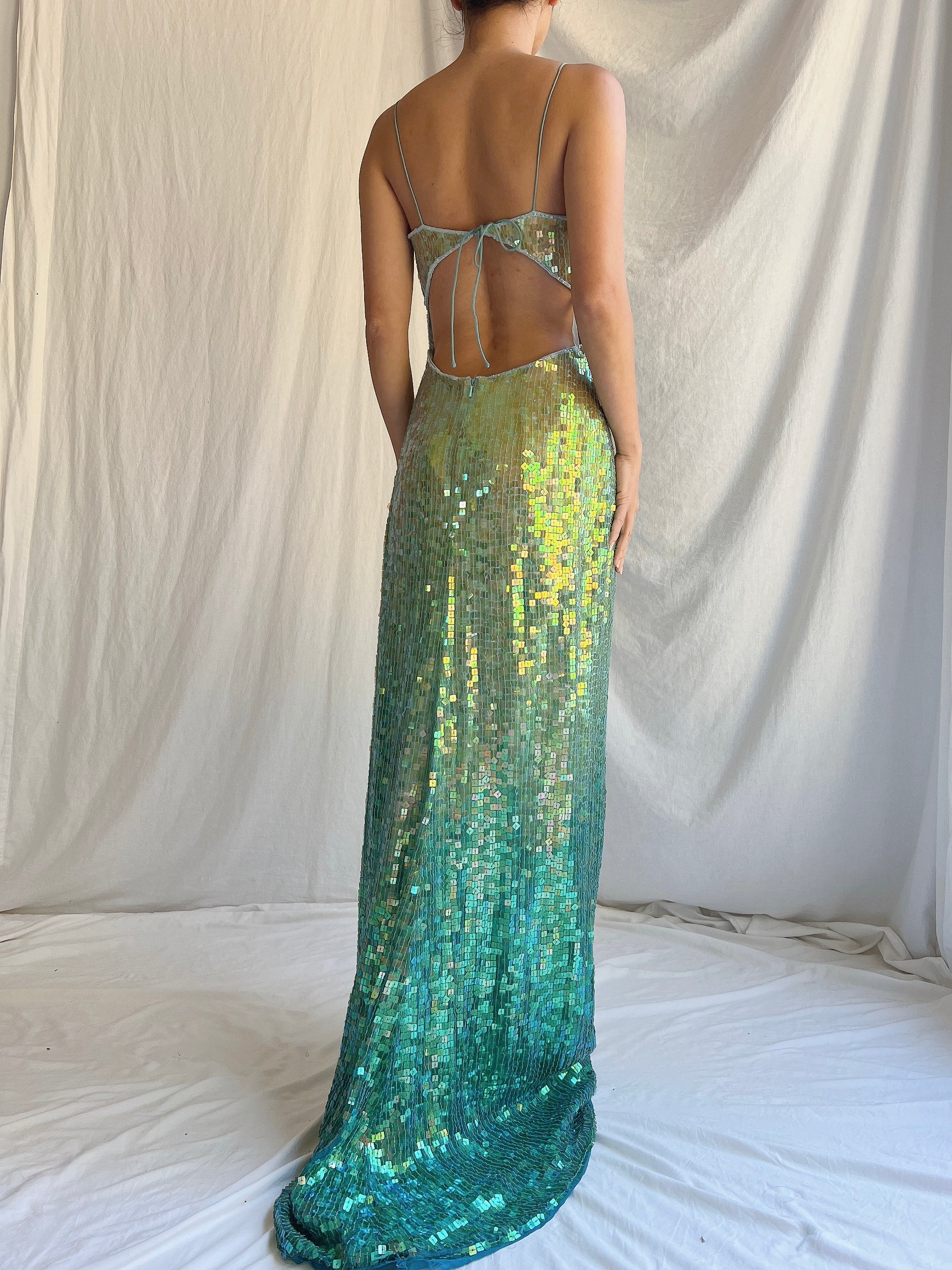 Vintage Silk Beaded Ombre Sequins Gown - S