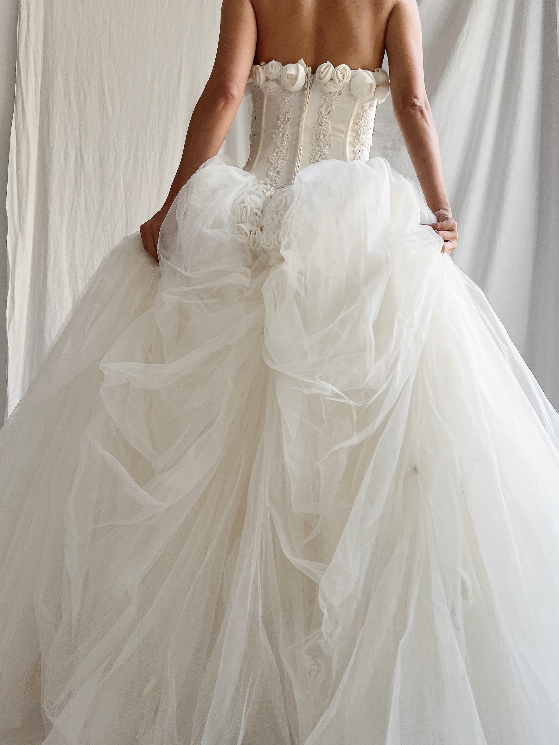 Vintage Strapless Tulle Gown - S