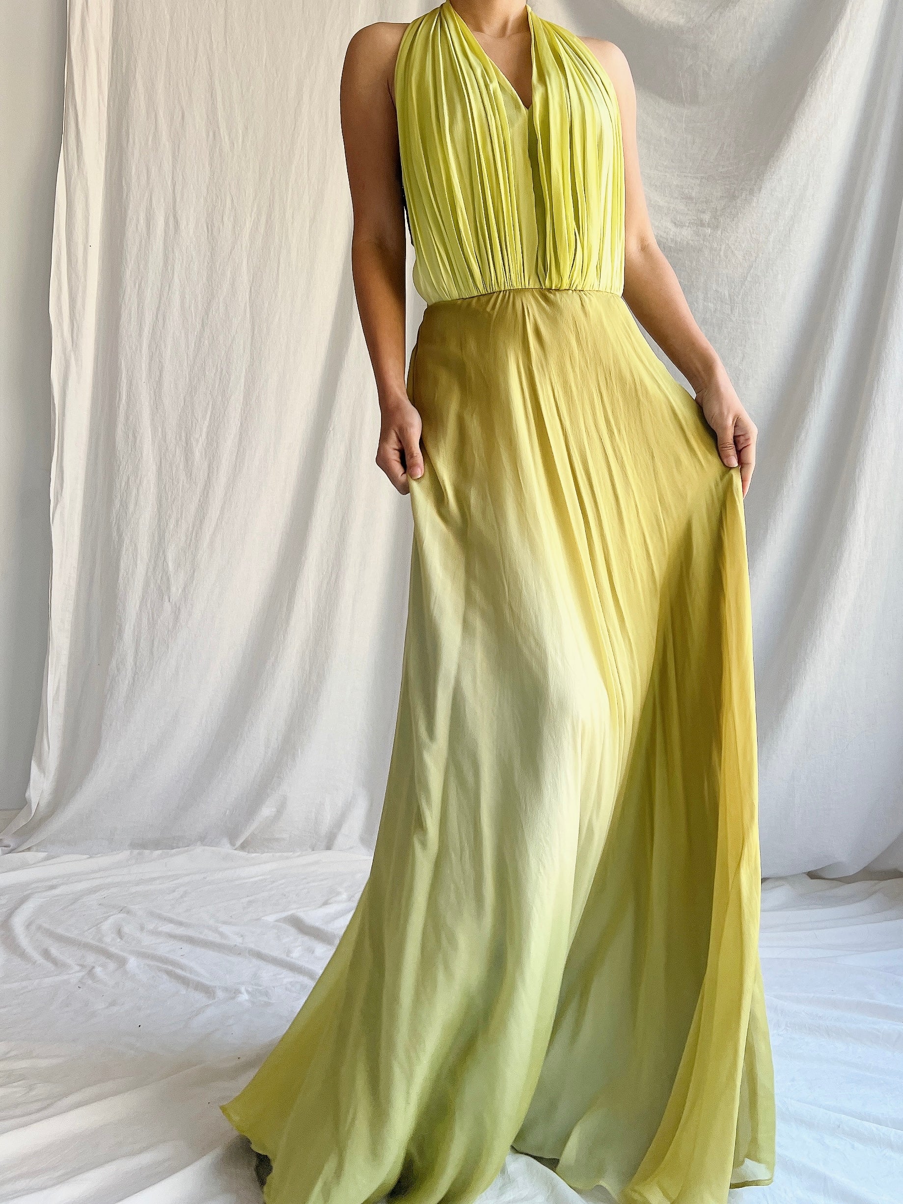 Vintage Silk Chartreuse Ombre Gown - M