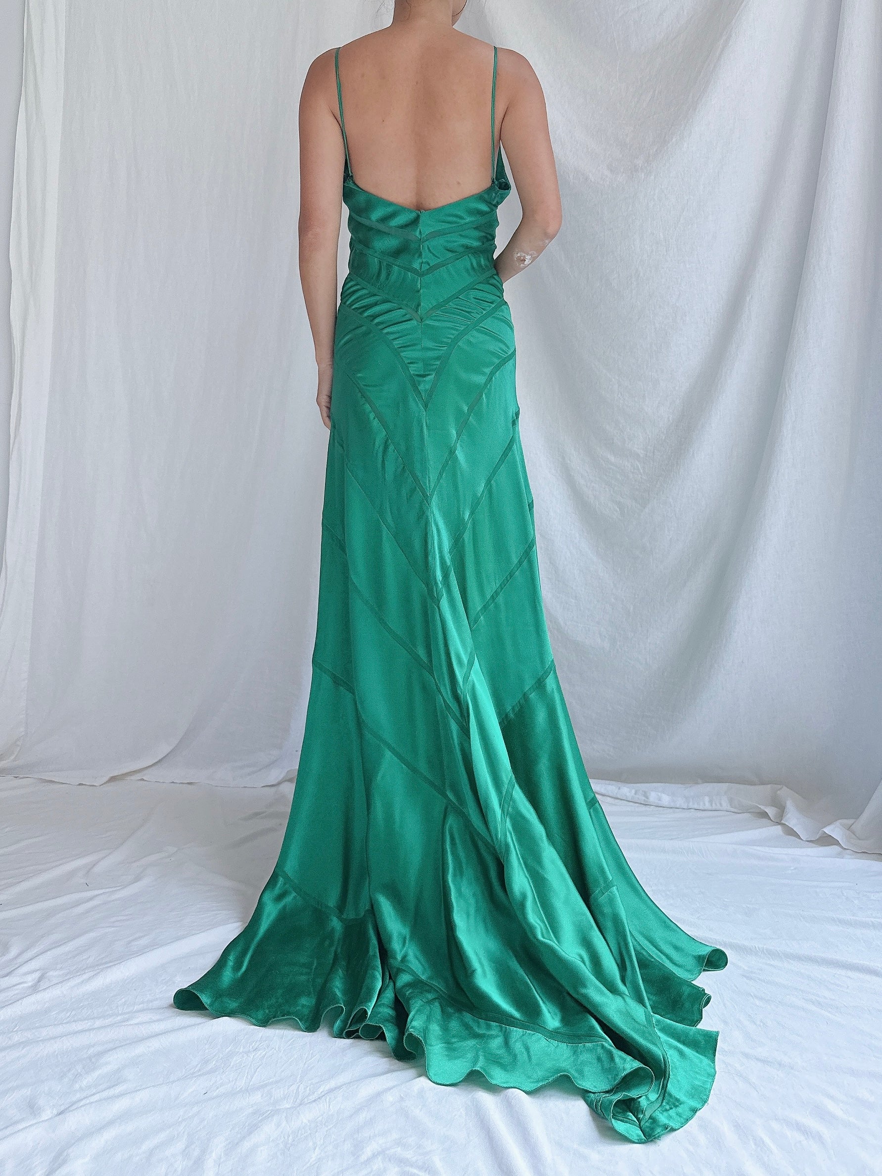Vintage Emerald Silk Bias Gown - S/M
