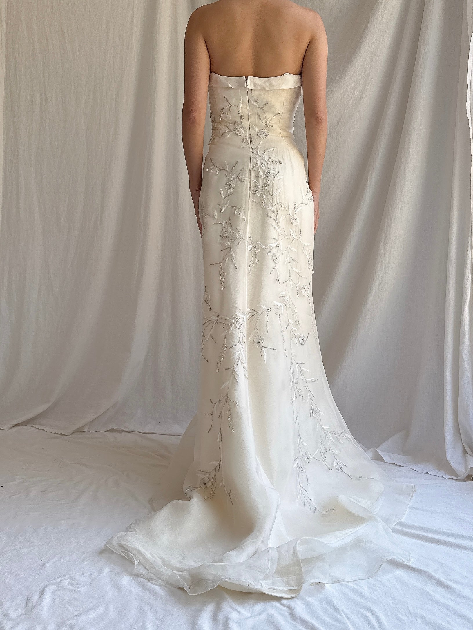 Vintage Lazaro Silk Strapless Lily-of-the-Valley Gown - M 6/8