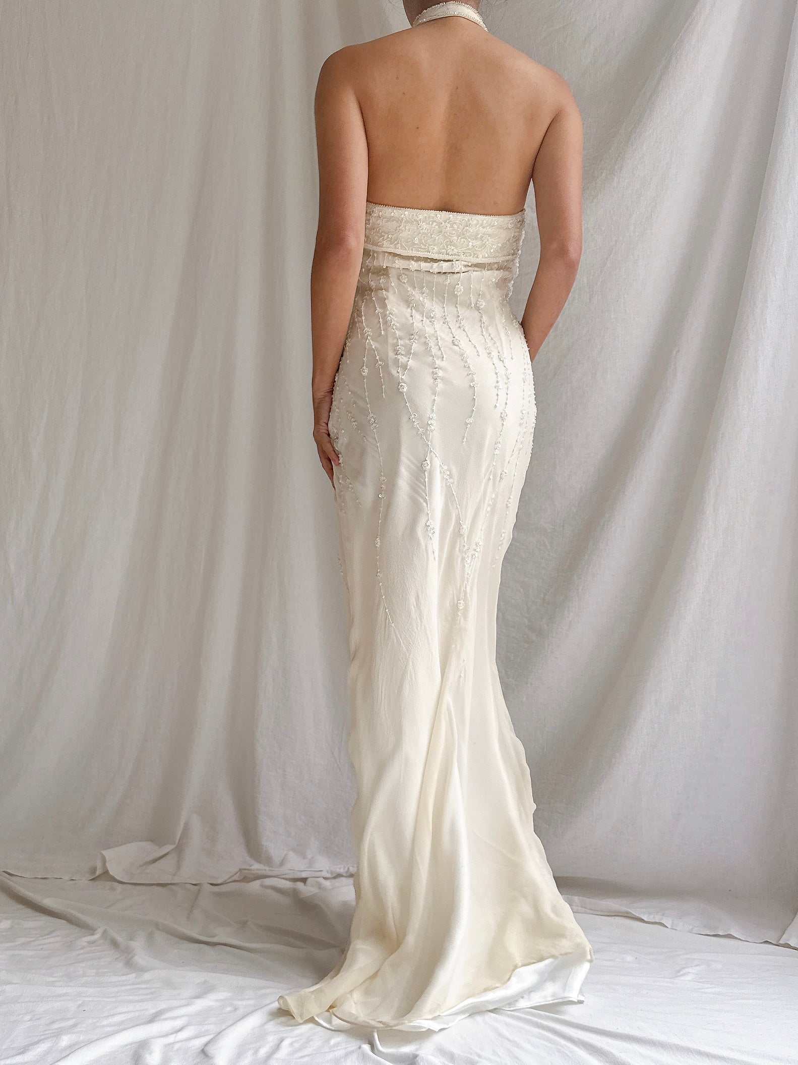 Vintage Silk Halter Dress - M