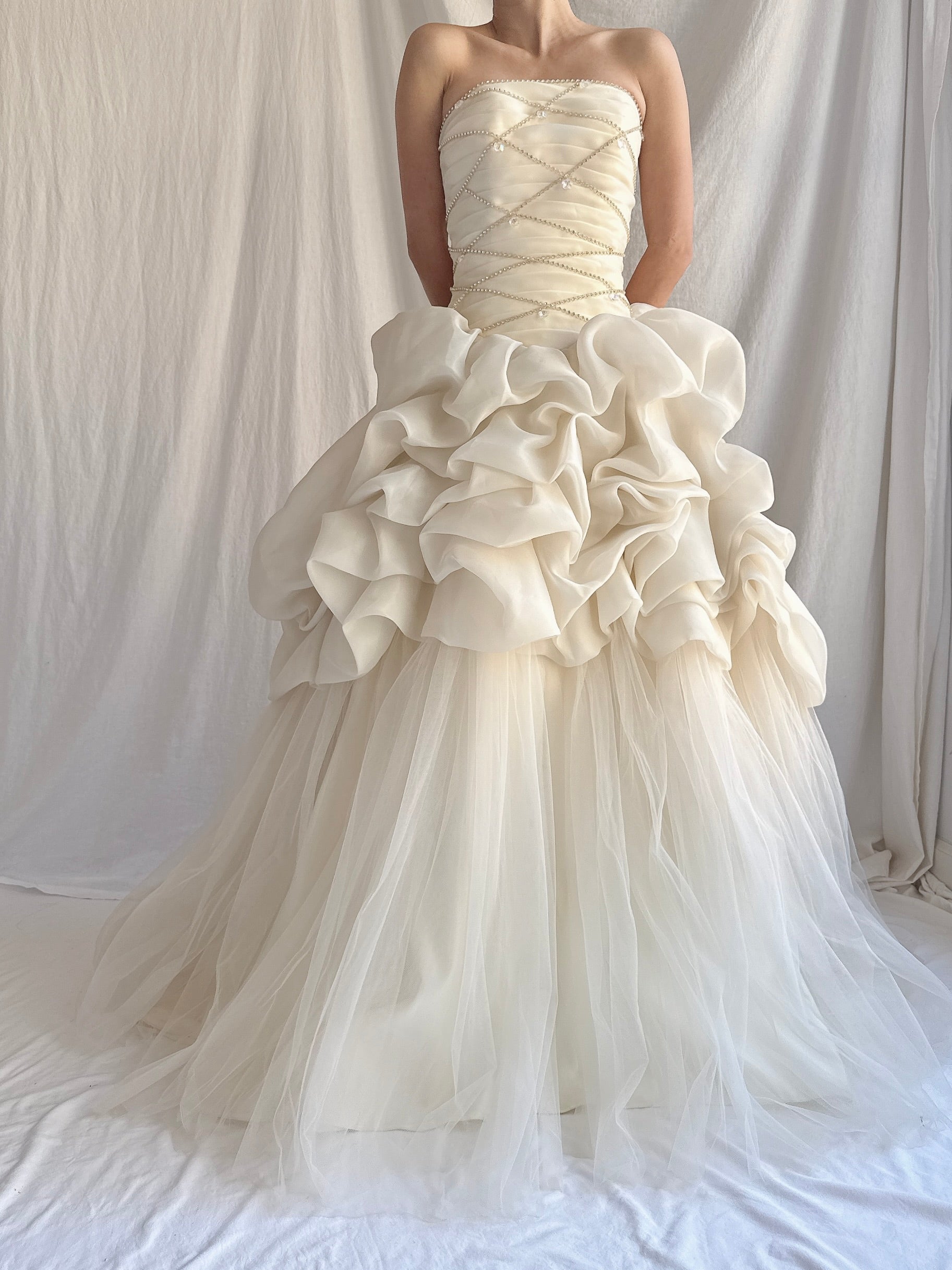 Vintage Buttercream Ruffle Organza Gown - S