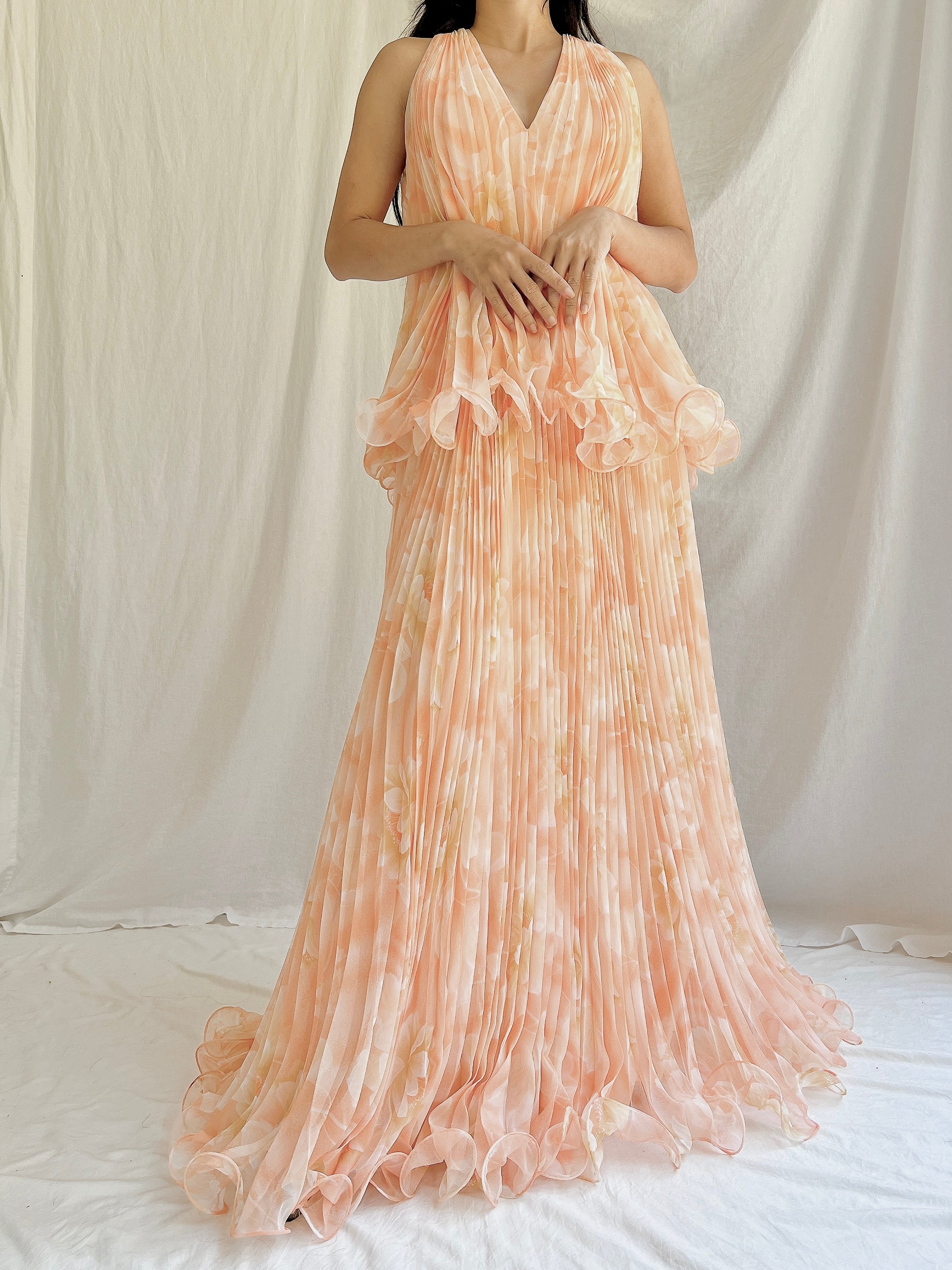 1960s Pleated Chiffon Gown - S