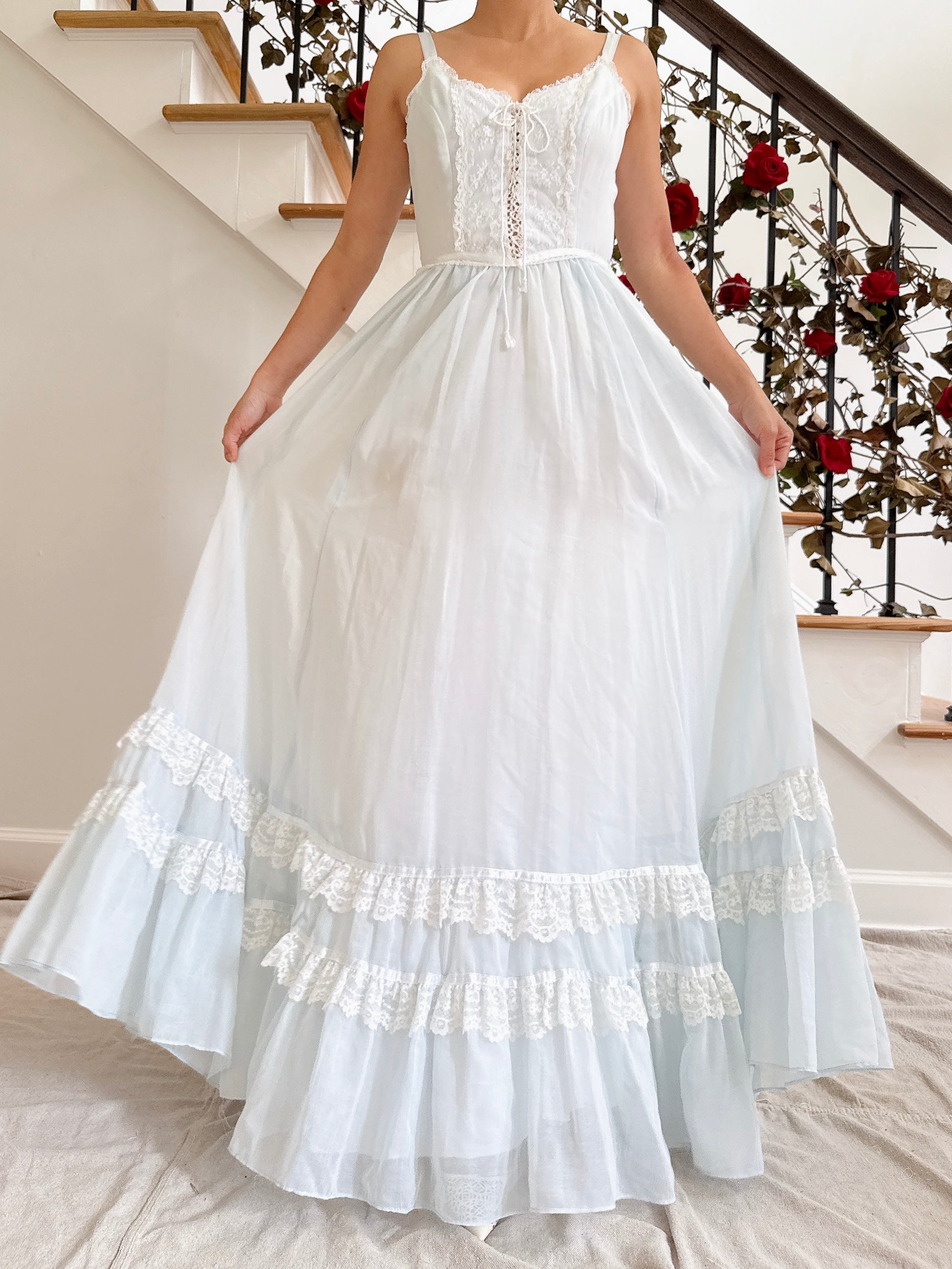1970s Light Blue Gunne Sax Dress - Size XS