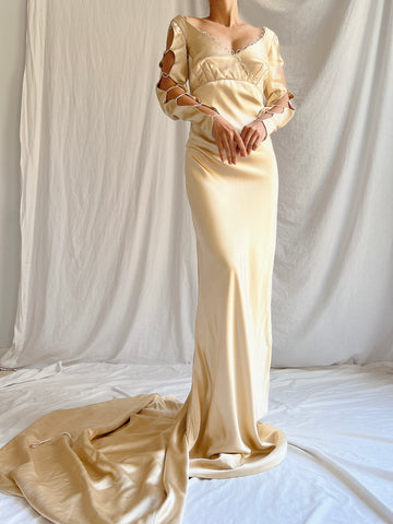 Vintage Gold/Champagne Silk Gown with Veil - S/M