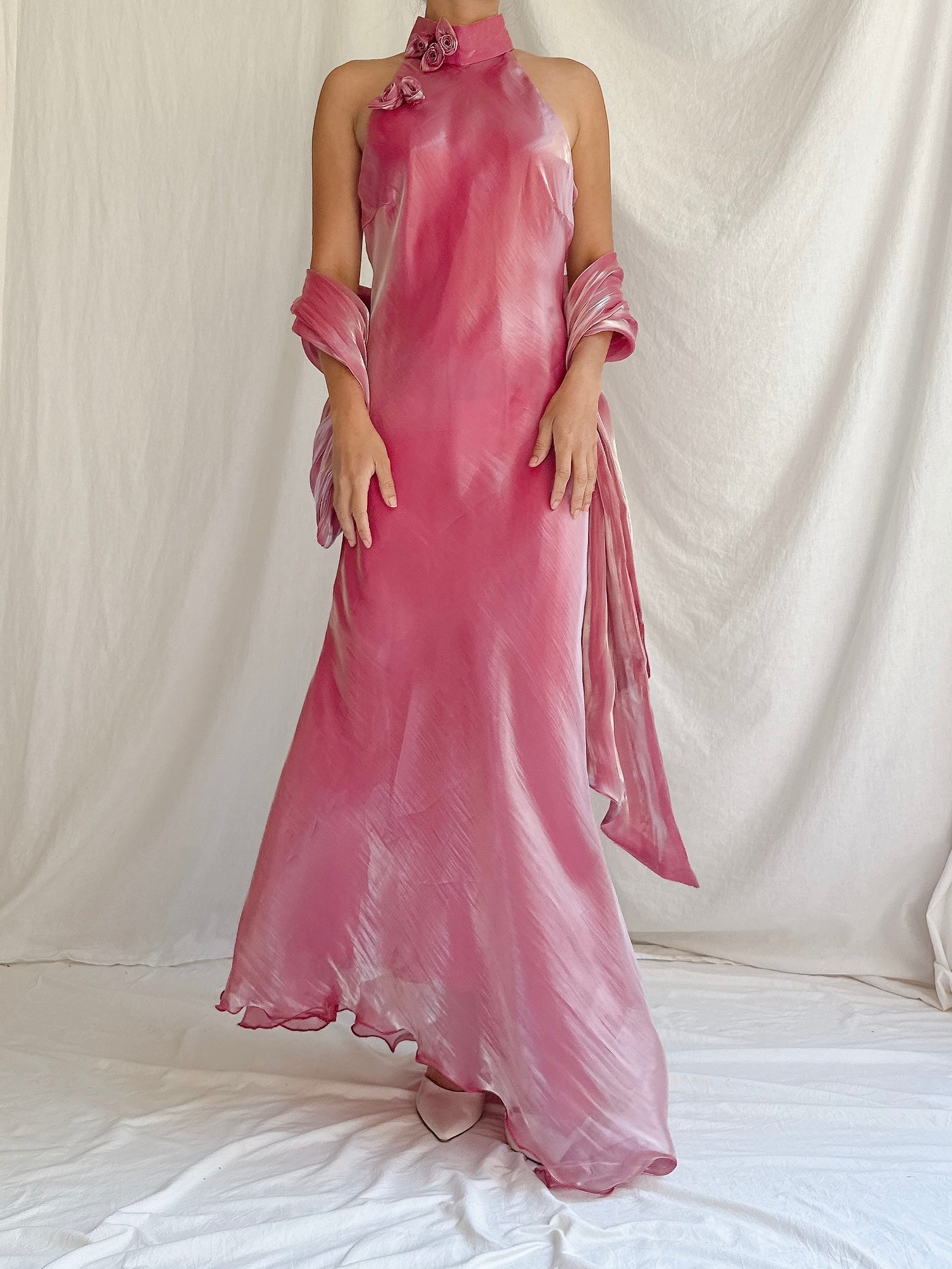 Vintage Iridescent Watermelon Halter Dress - S