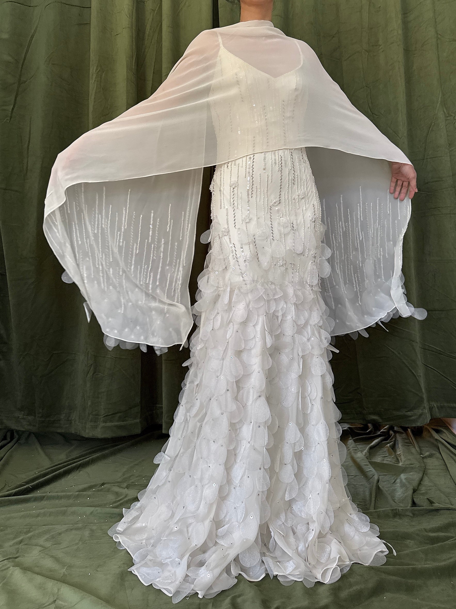 Vintage White Petal Gown - M