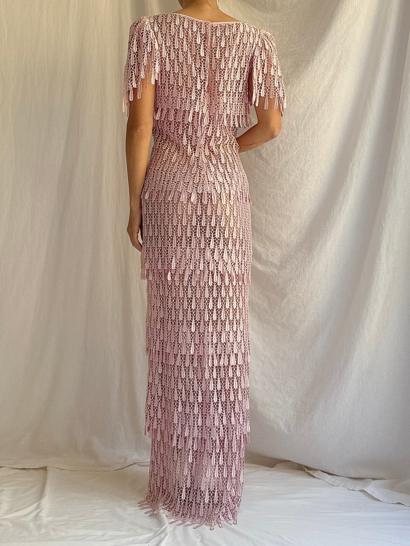 Vintage Sheer Pink Embroidered Lace Dress - S/M
