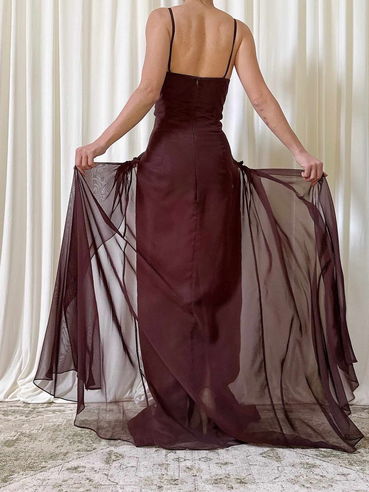 Vintage Atmosphere Chocolate Chiffon Gown - Size 6