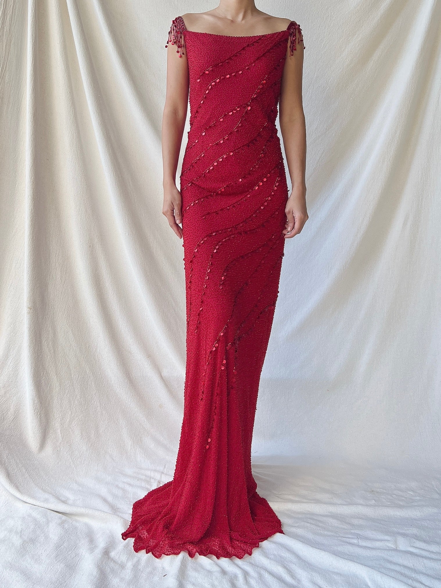 Vintage Jenny Packham Red Silk Gown - M