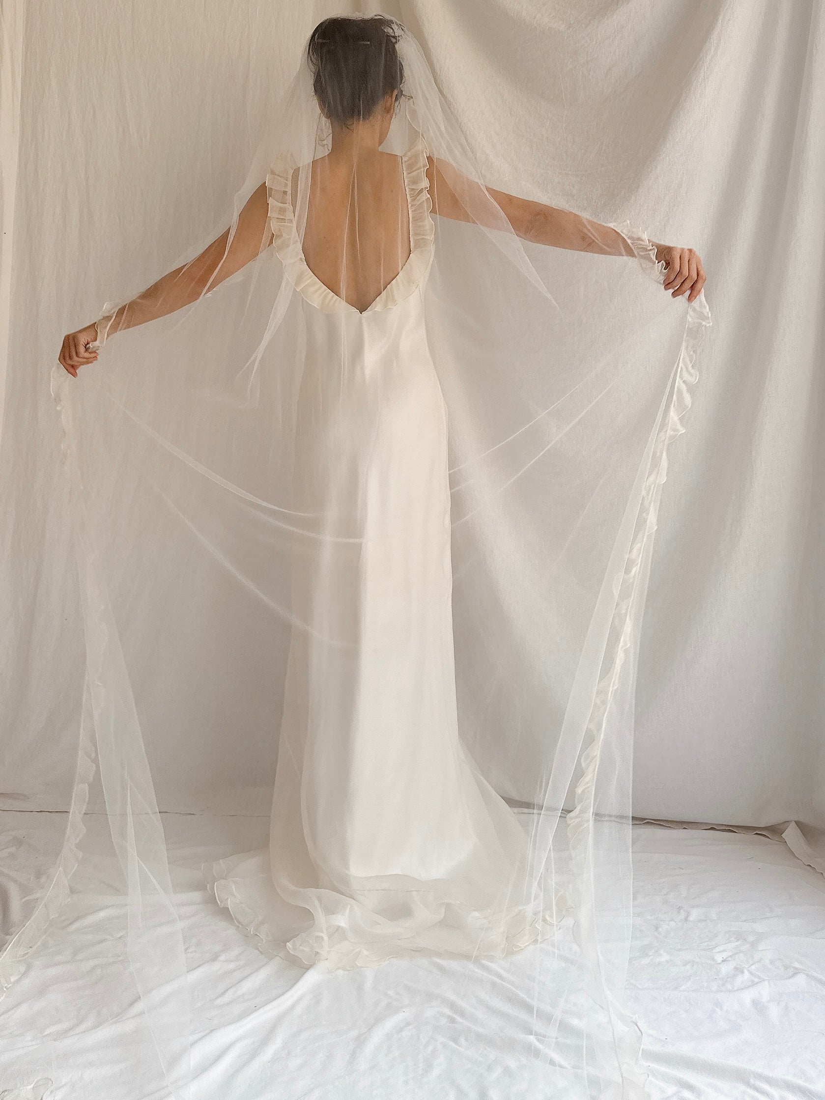 1990s Amy Michelson Silk Organza Gown with Veil - S/M