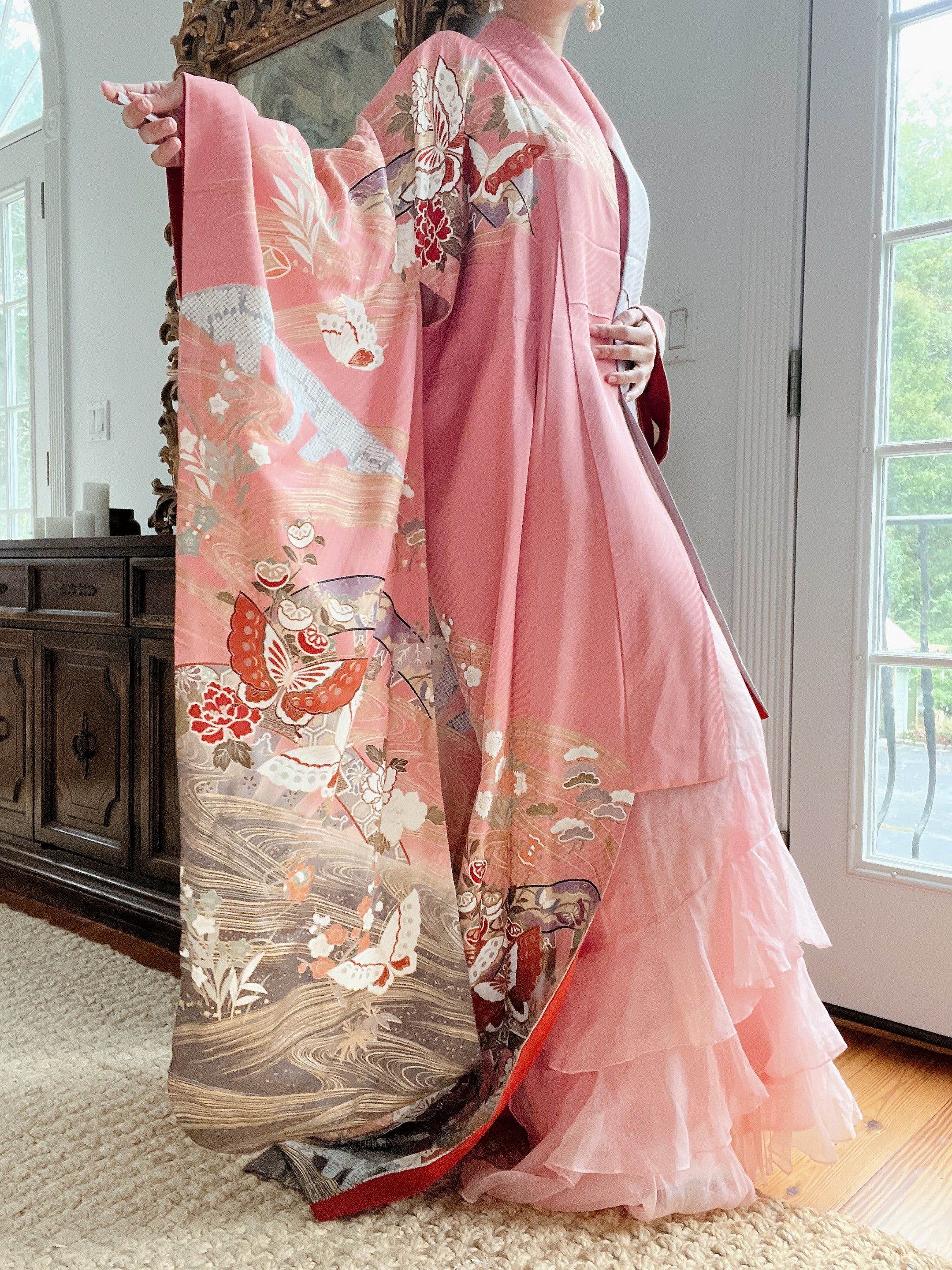 Pink/Coral Silk Kimono