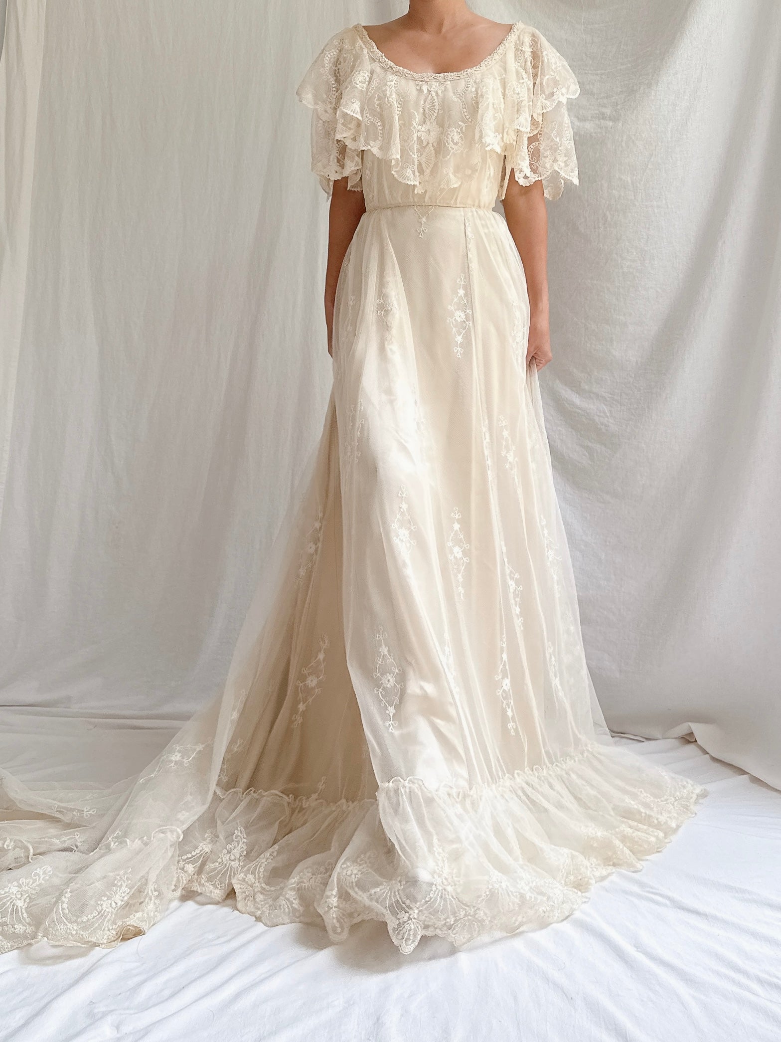 Vintage Embroidered Tulle Gown - XS