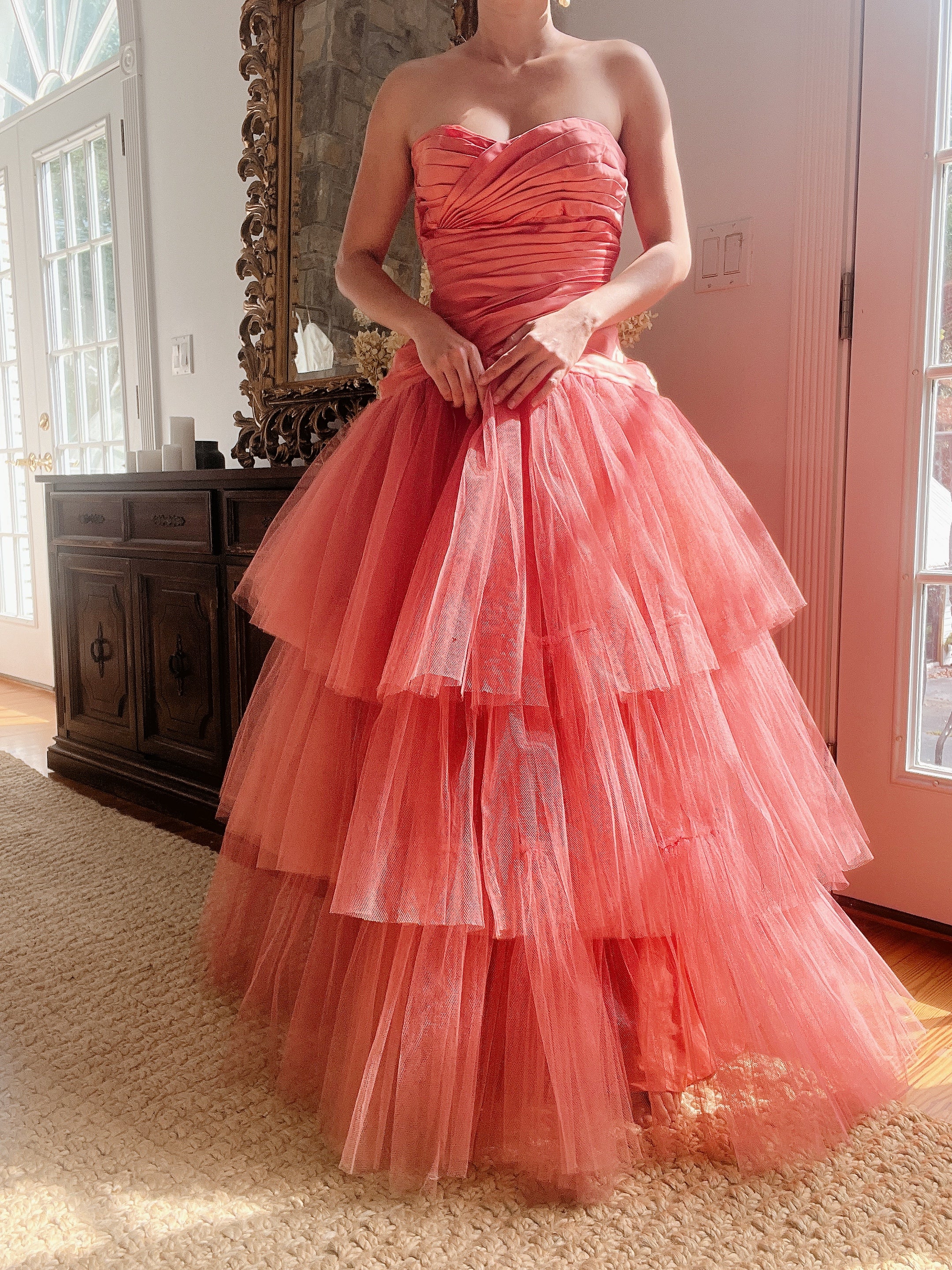 1950s Coral Tulle Dress - M