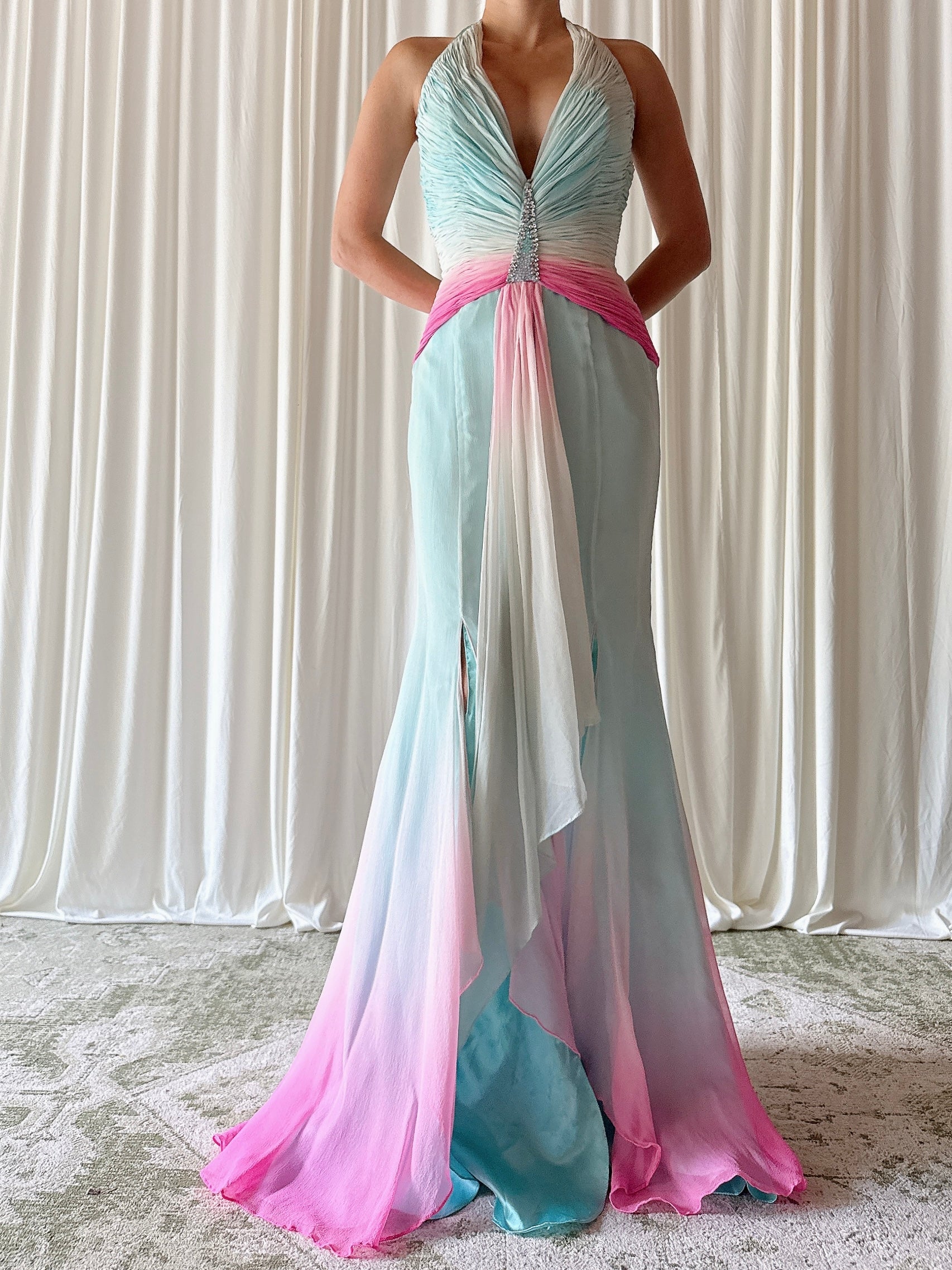 Vintage Alice Design Blue Ombré Silk Dress - XS