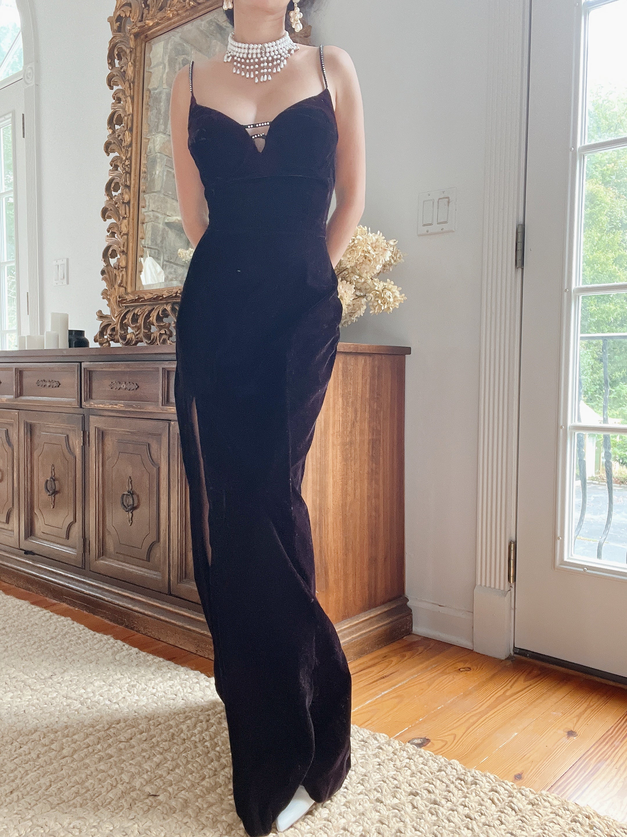 1990s Velvet Split Gown - S