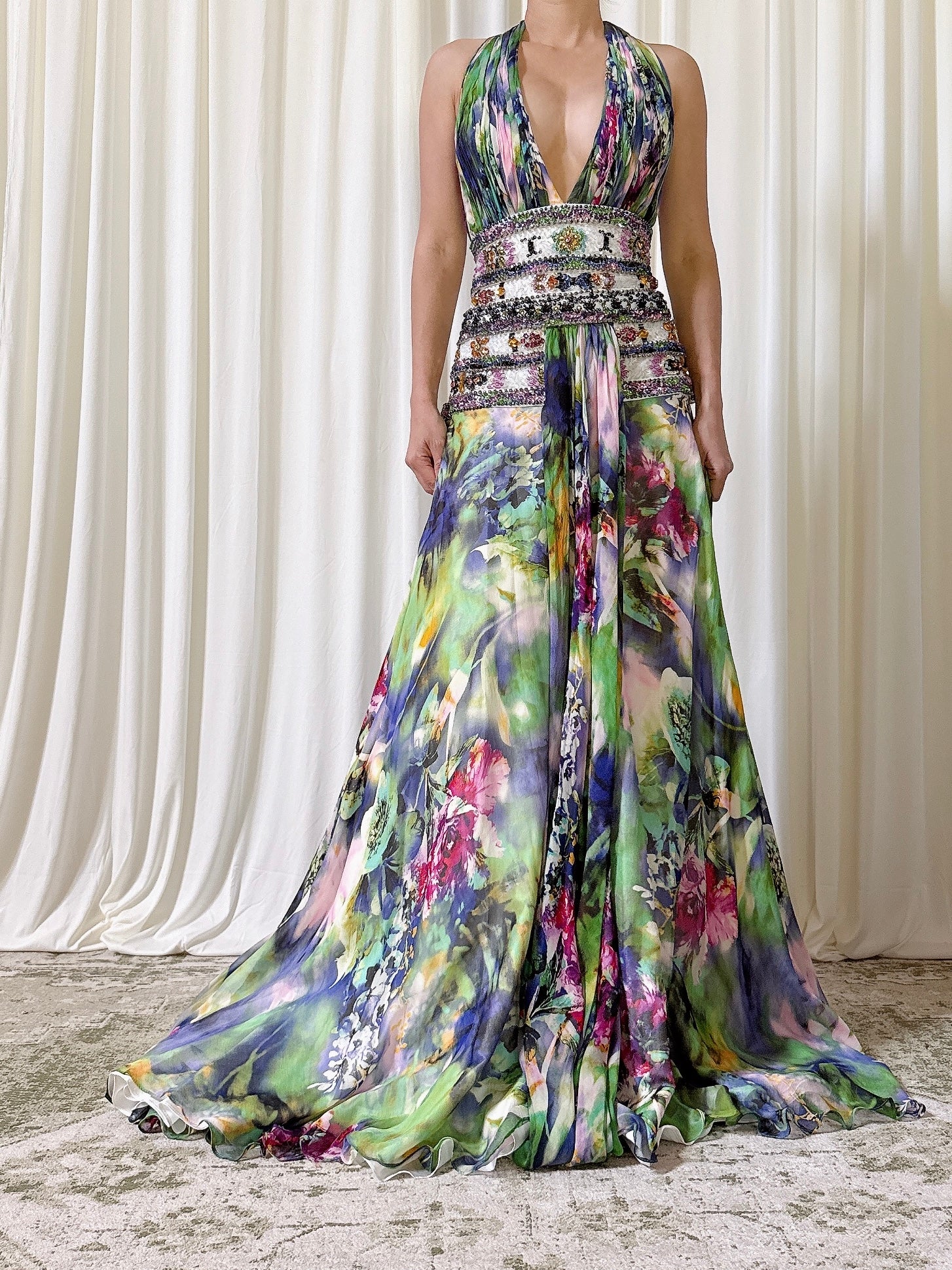 Vintage Roma Couture Halter Floral Dress - Size 16