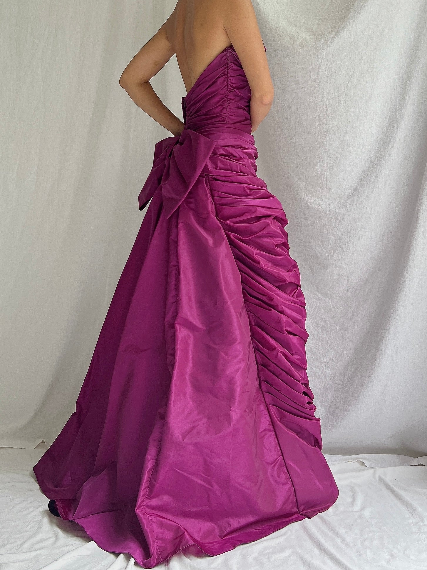 1990s Victor Costa Ruche Gown - S/6