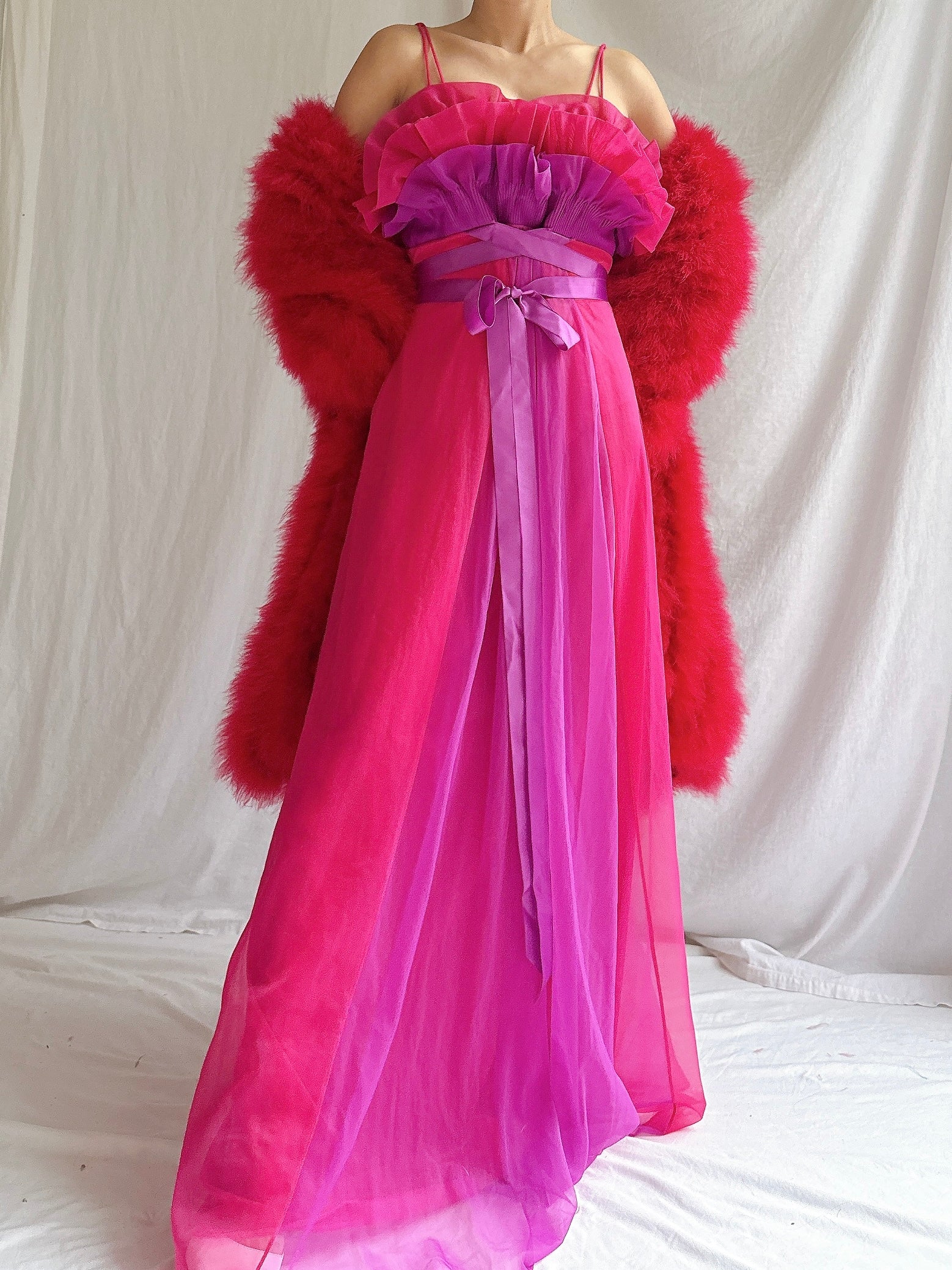 Vintage Red Marabou Duster - OSFM