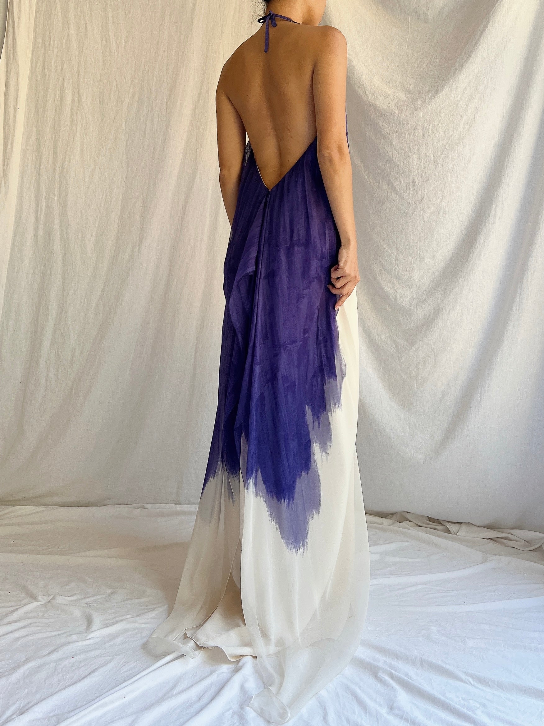 Vintage Silk Watercolor Halter Gown -  OSFM