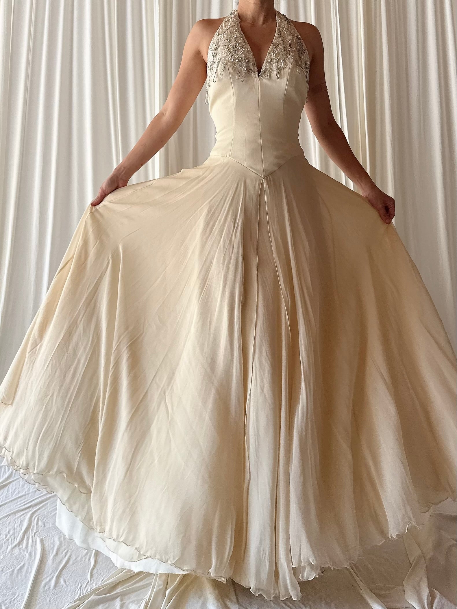 Vintage Silk Halter Dress - S/M
