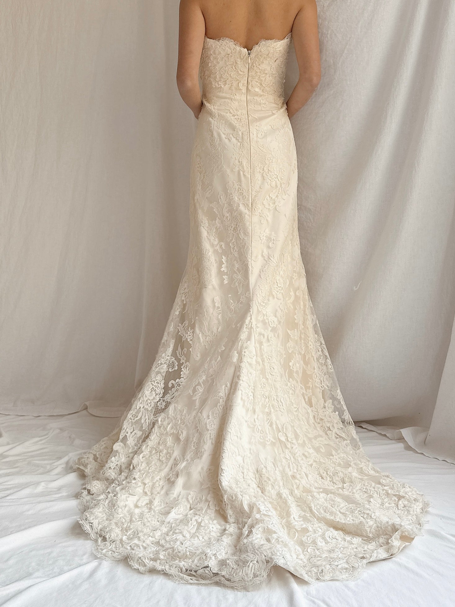 Vintage Strapless Lace Embroidered Gown - M/6