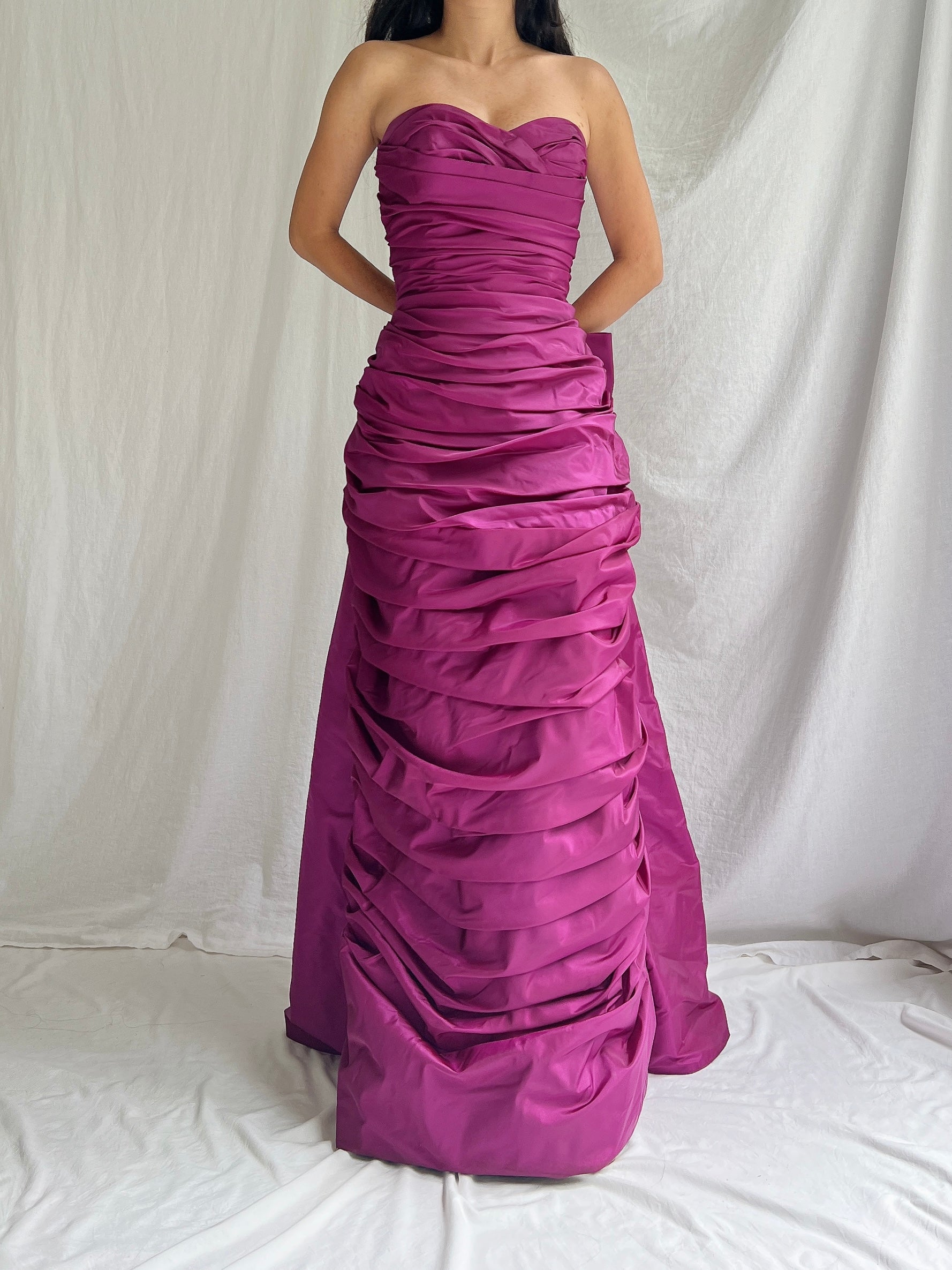 1990s Victor Costa Ruche Gown - S/6