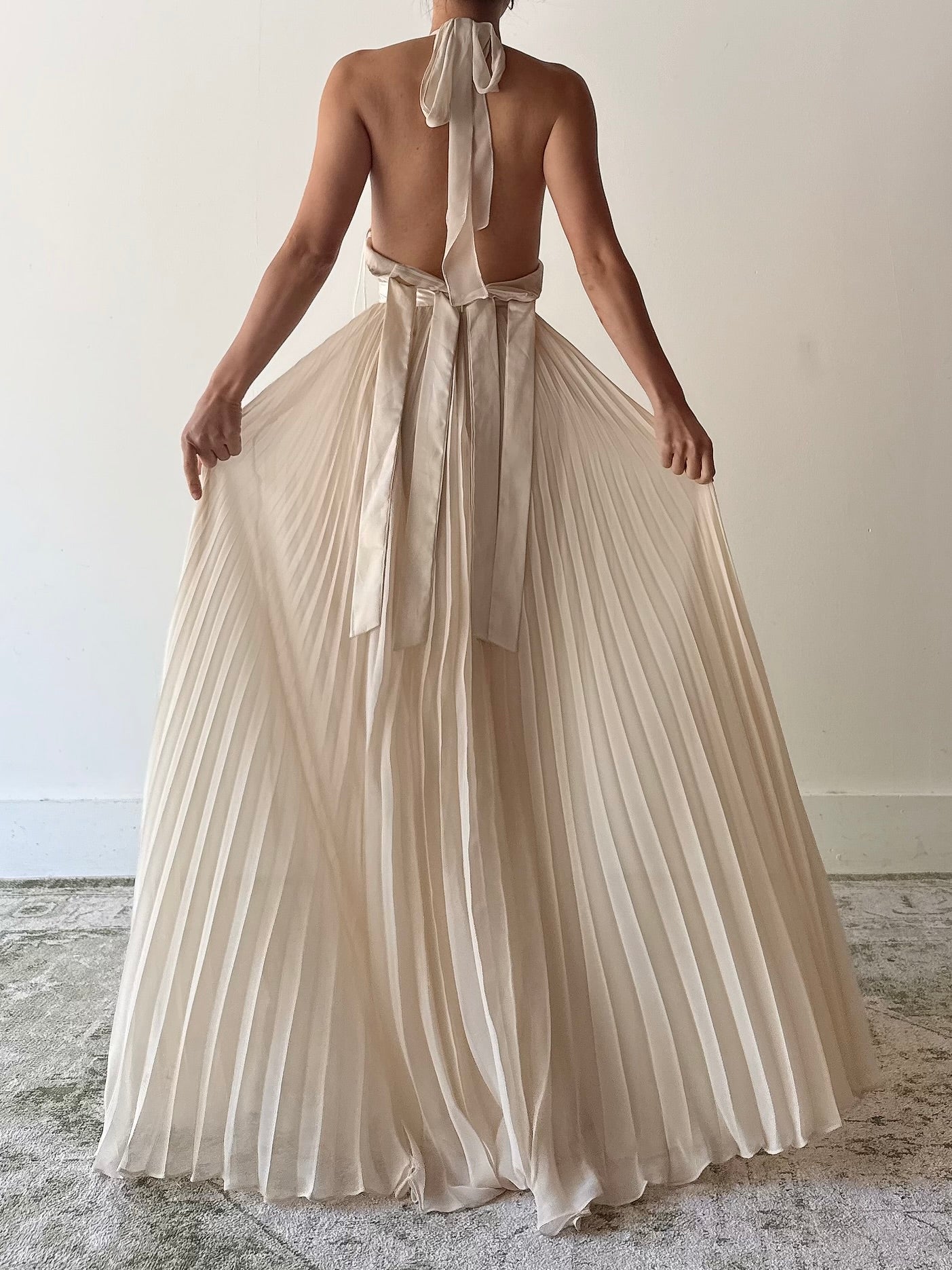 Vintage Pleated Chiffon Dress - L
