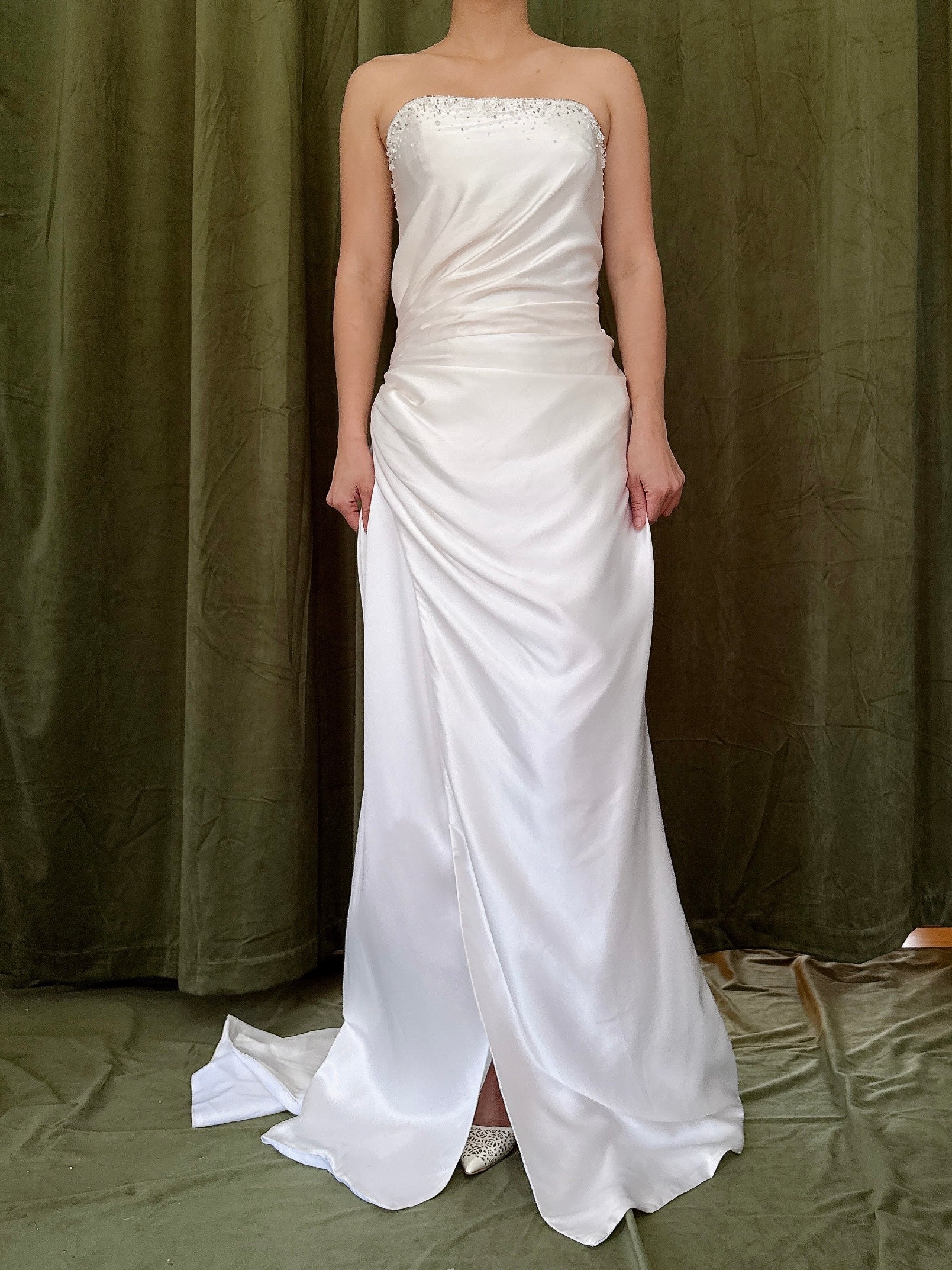 Vintage Silk Strapless Draped Dress - Size 10