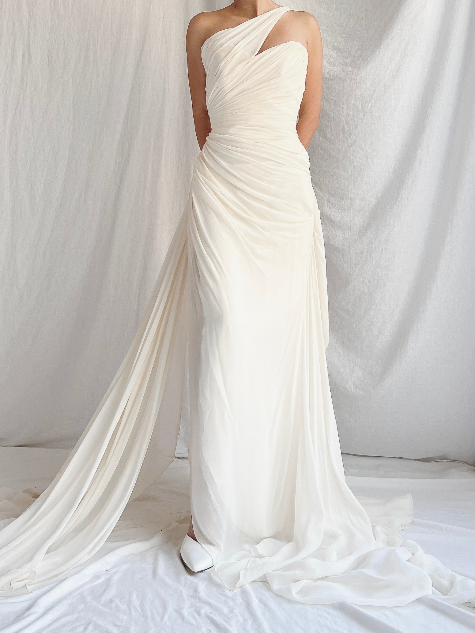 Romona Keveza Silk Draped Gown - S/M